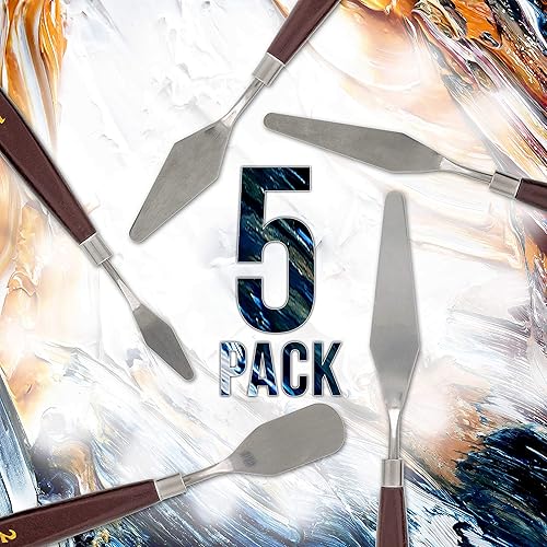 Miniatura 4 de U.S. Art Supply Juego de 5 cuchillos de paleta de acero inoxidable para pintura acrílica, herramientas de espátula de pintura para óleo, arte de