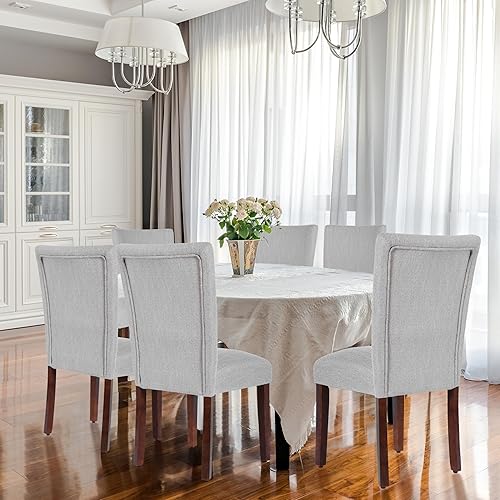 Miniatura 2 de HomePop Parsons - Silla clásica tapizada para comedor Gris ceniza,Azul Demask,Marrón Boucle (paquete individual),Marrón (Brown Damask),Marrón (Brown