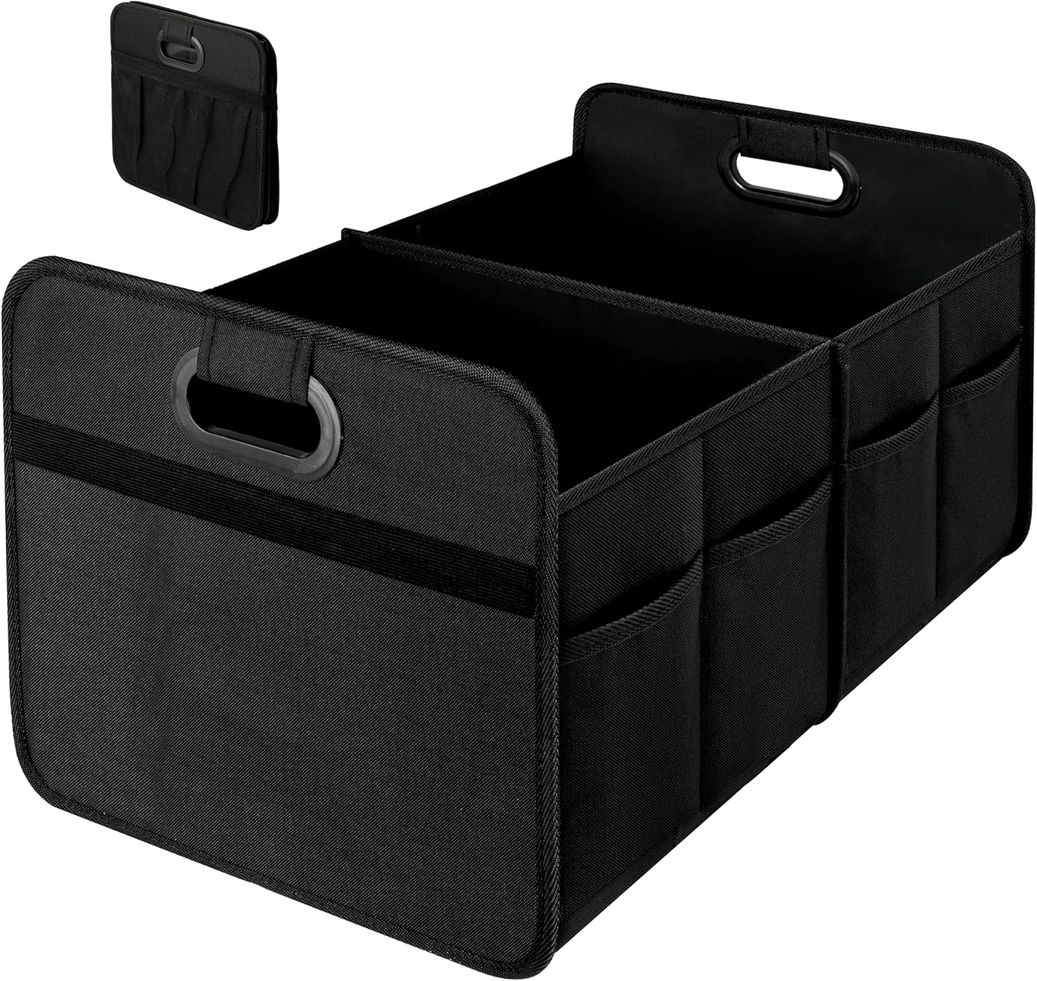 YSSOA 2 Compartments Car Trunk Organizer, 600D Oxford Polyester Car Storage, Anti-slip 14″ D x 22″ W x 12″ H Collapsible Trunk Storage, Suitable for SUV, Minivan, Truck, Black New