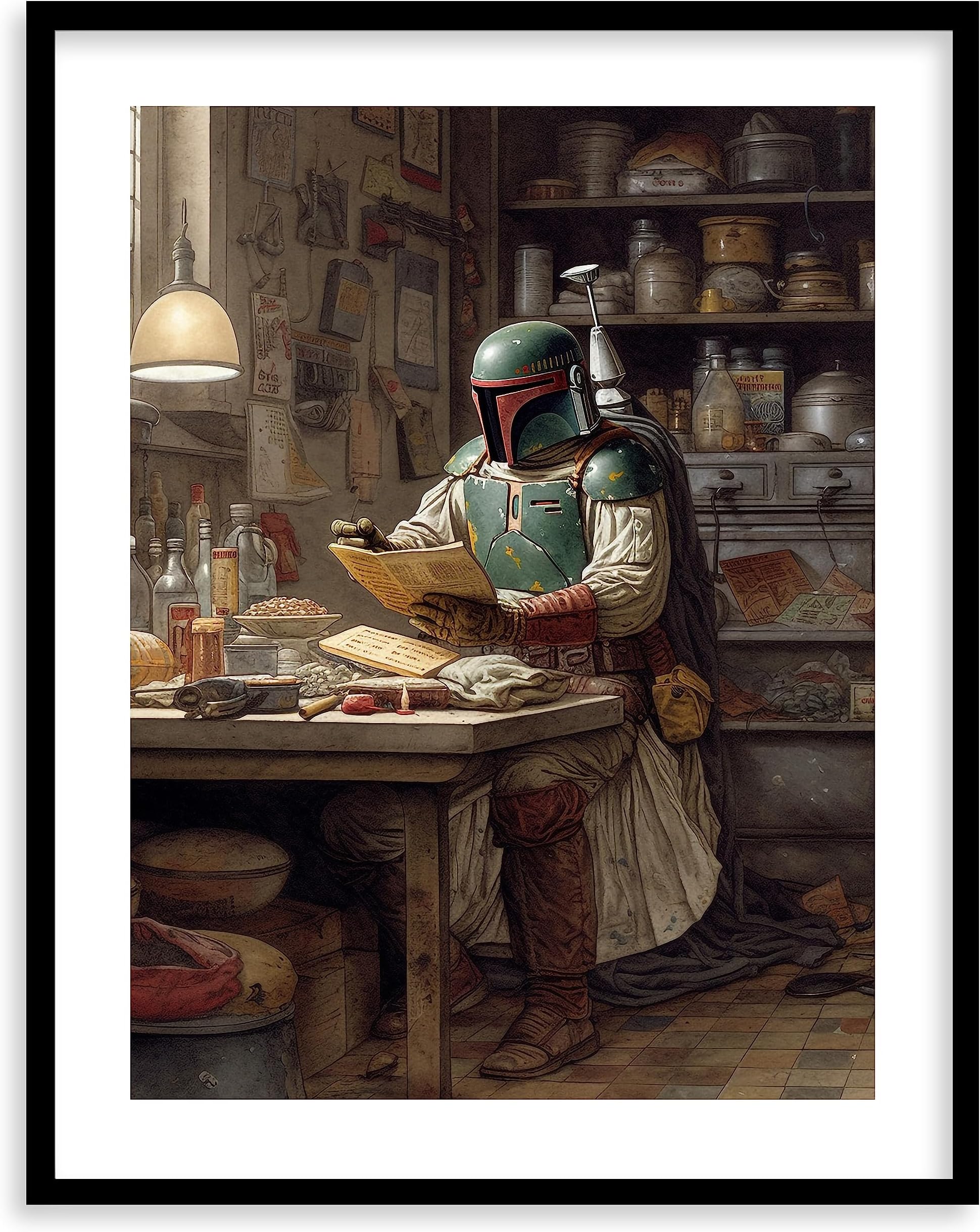 Star Wars Kitchen Art Prints - Premium Giclee Fine Art Print - Aesthetic Darth Vader Boba Fett Yoda Wall Decor Print Poster for Kitchen, Home Décor, Ready to Frame