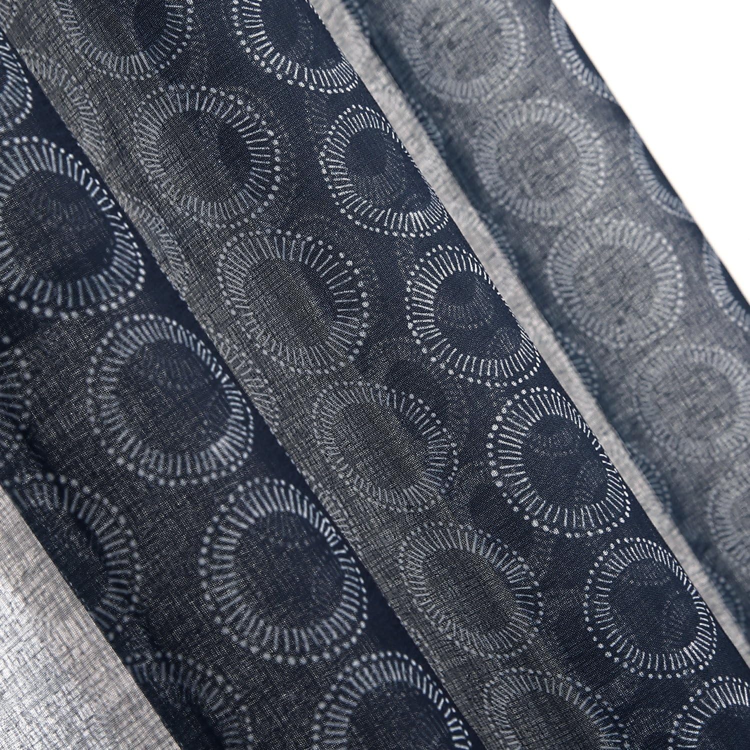 Deconovo Linen Look Sheer Rod Pocket Sheer Window Curtains Circle Printed Sheer for Living Room 42W X 63L Inch Navy Blue 2 Panels
