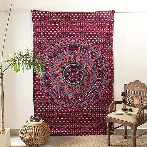 Vista 148 de Popular Handicrafts Tapestry Wall Hanging Hippie Ombre Mandala Bohemian HippyMetallic Shine Intricate Indian Tapestries Bedspread 84 x 90 Inches