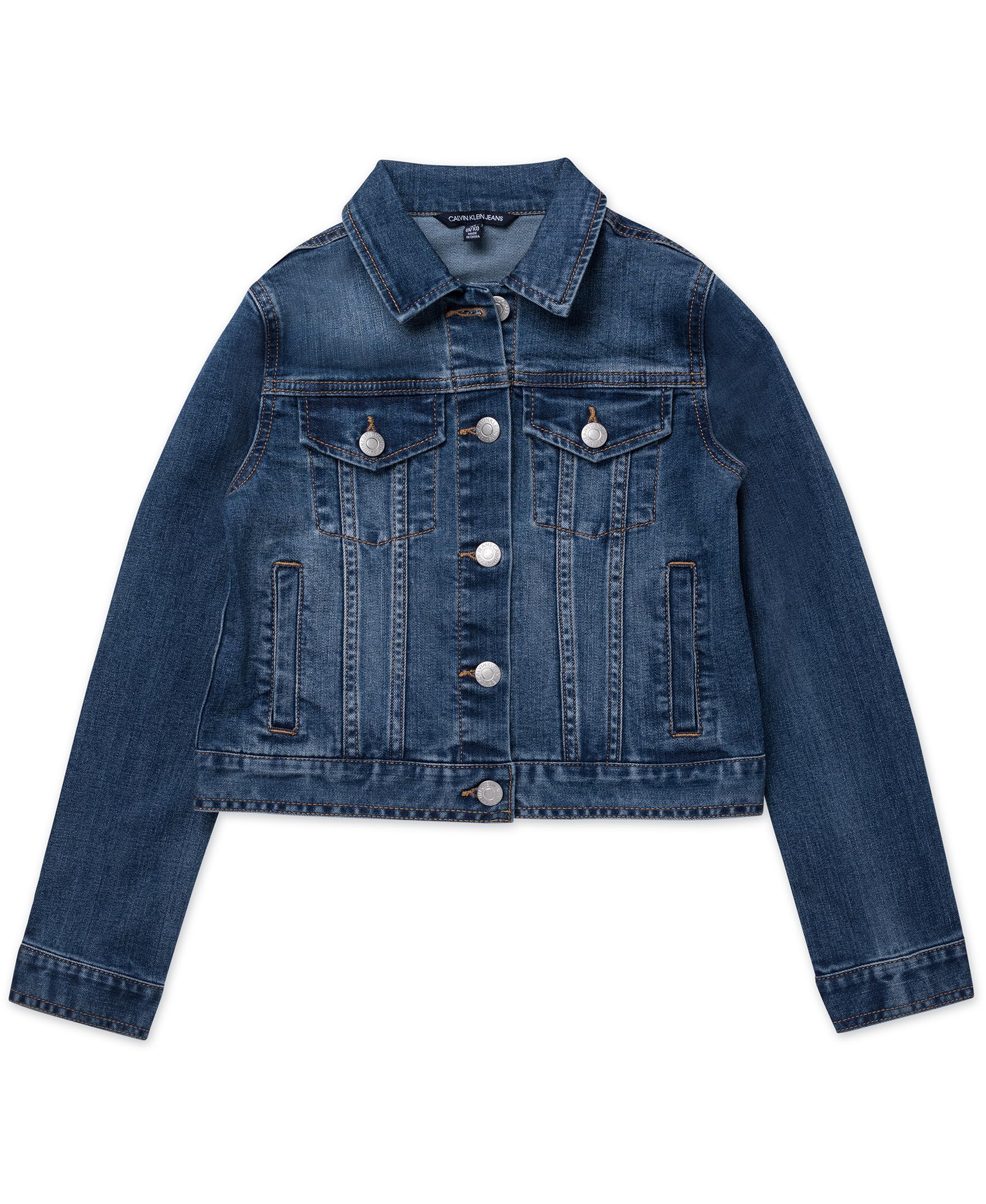 Girls' Basic Jean Jacket, Stretch Denim With Button Closure, Casual Style