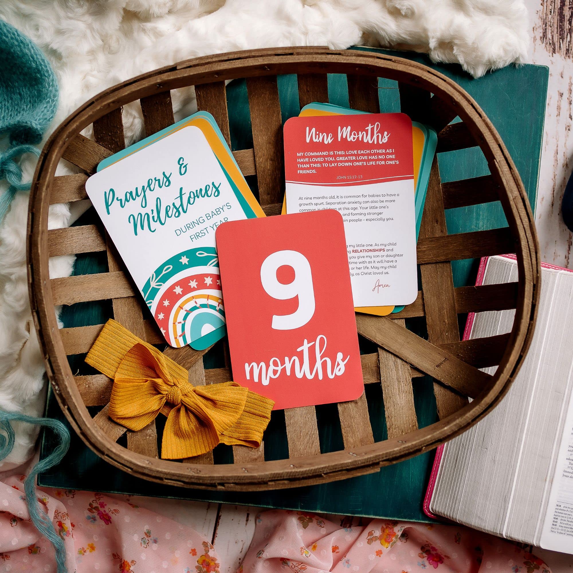 Tarjetas de oración e hitos para el primer año del bebé, tarjetas mensuales de hito del bebé, regalo único para mamá por primera vez, regalos religiosos para baby shower, regalos de bebé arcoíris
