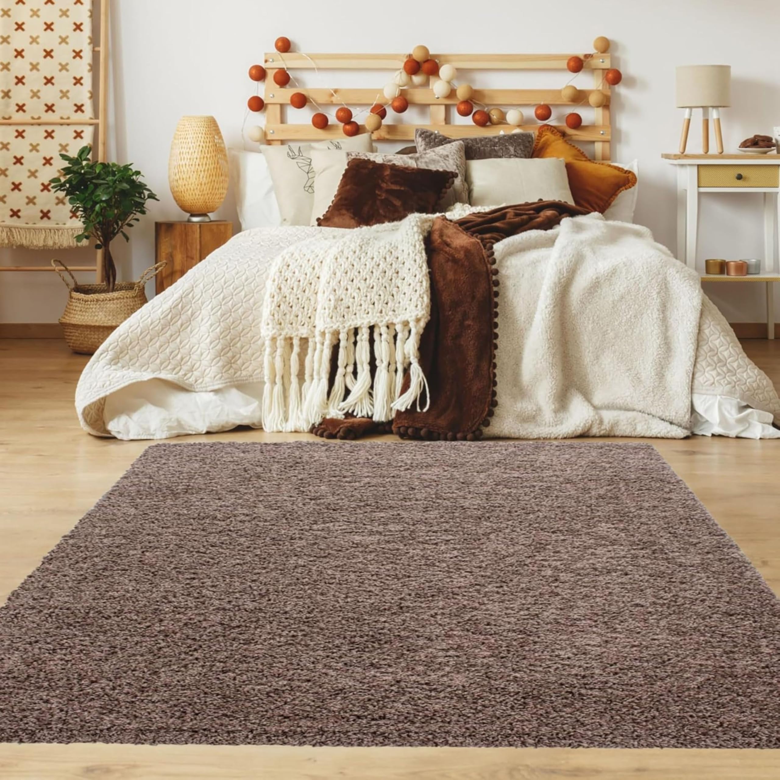 AKADIL Shaggy Rug for Living Room & Bedroom – Large, Small & Runner Rugs for Hallway – Fluffy Soft Carpet for Home Décor, Kitchen Mat, Washable Rug (Taupe, 60 x 110 cm (Rectangular))