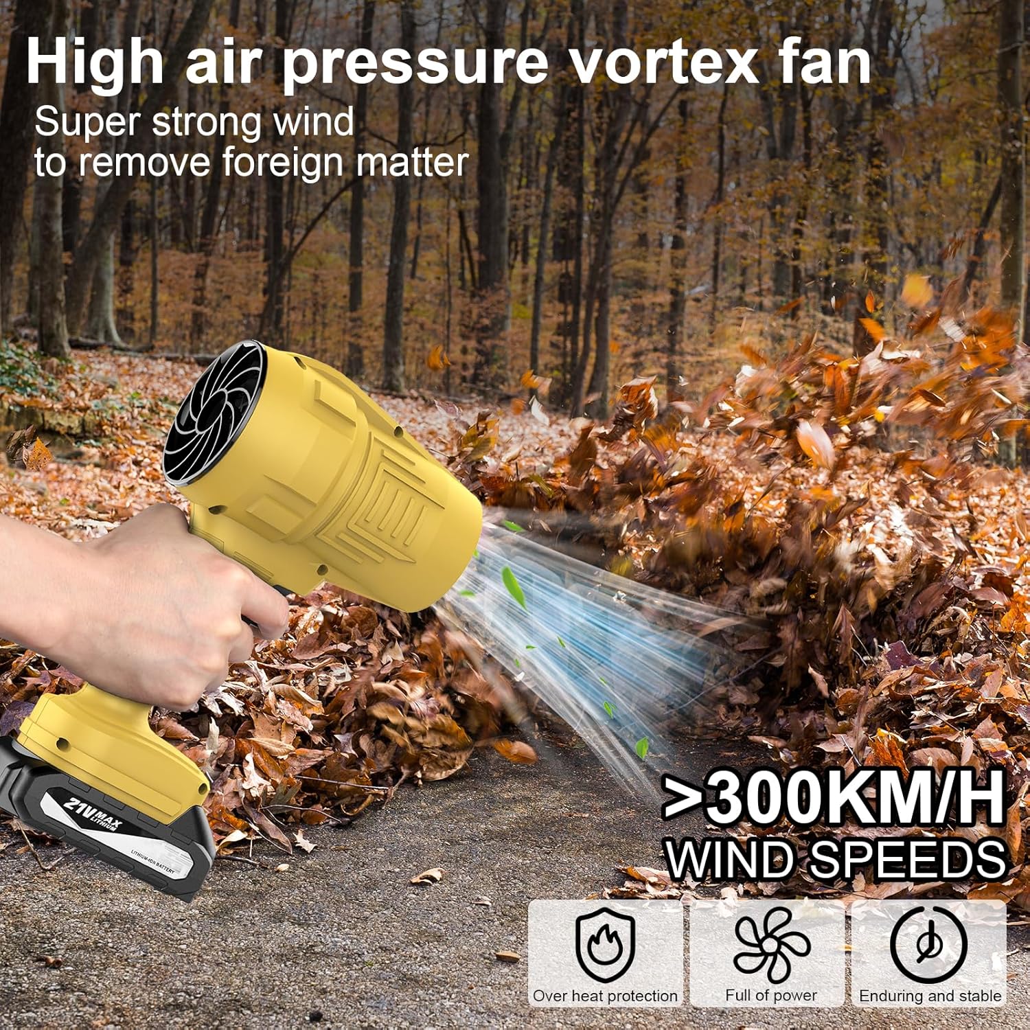 MGYM Portable Leaf Blower Cordless, 300000RPM High Speed Dust Cleaner Small Handheld Turbo Jet Blower with 2 Batteries and Charger for Car/Keyboard/Patio/Lawn Cleaning and Snow Removal (Yellow)