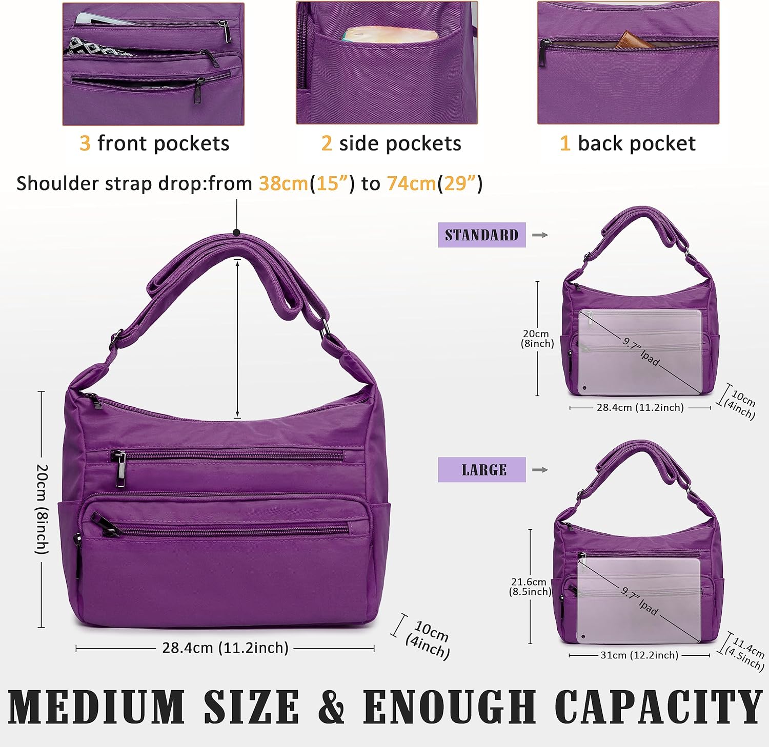 VOLGANIK ROCK RFID Purses for Women Fabric Nylon Multi Pocket Crossbody Bag Ladies Travel Handbag - Image 3