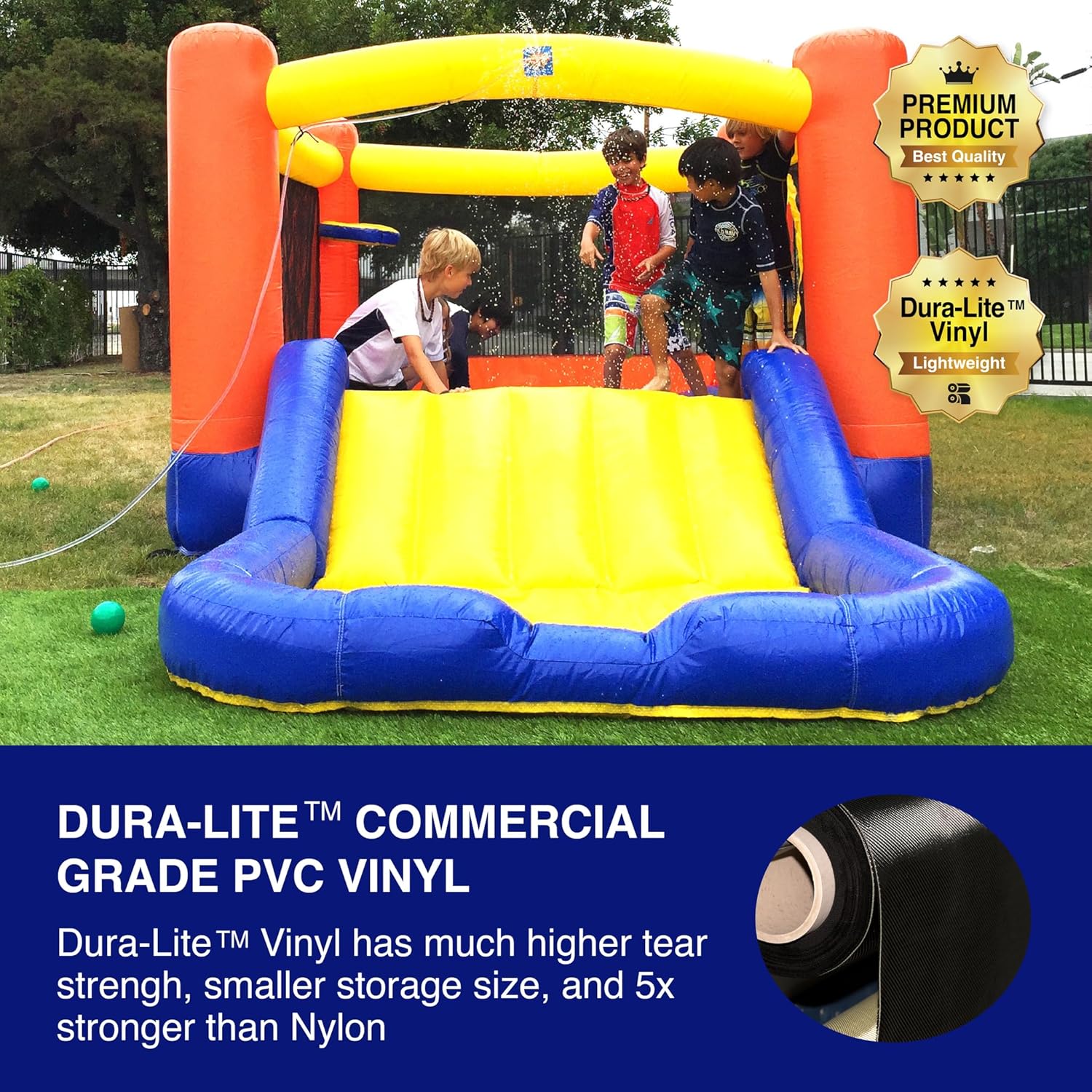 JumpOrange Orange Small Bounce House Water Slide with Pool for Little Kids and Toddlers (with Blower), Jump and Slide, Basketball Hoop, Backyard Water Park, Outdoor Indoor, Wet Dry Use, Bouncy House