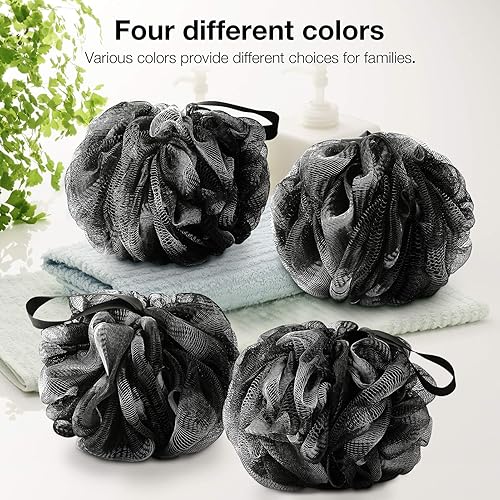Miniatura 6 de Esponja de baño para ducha (2.12oz, 4 unidades), esponja exfoliante para el cuerpo para mujeres y hombres, negro.