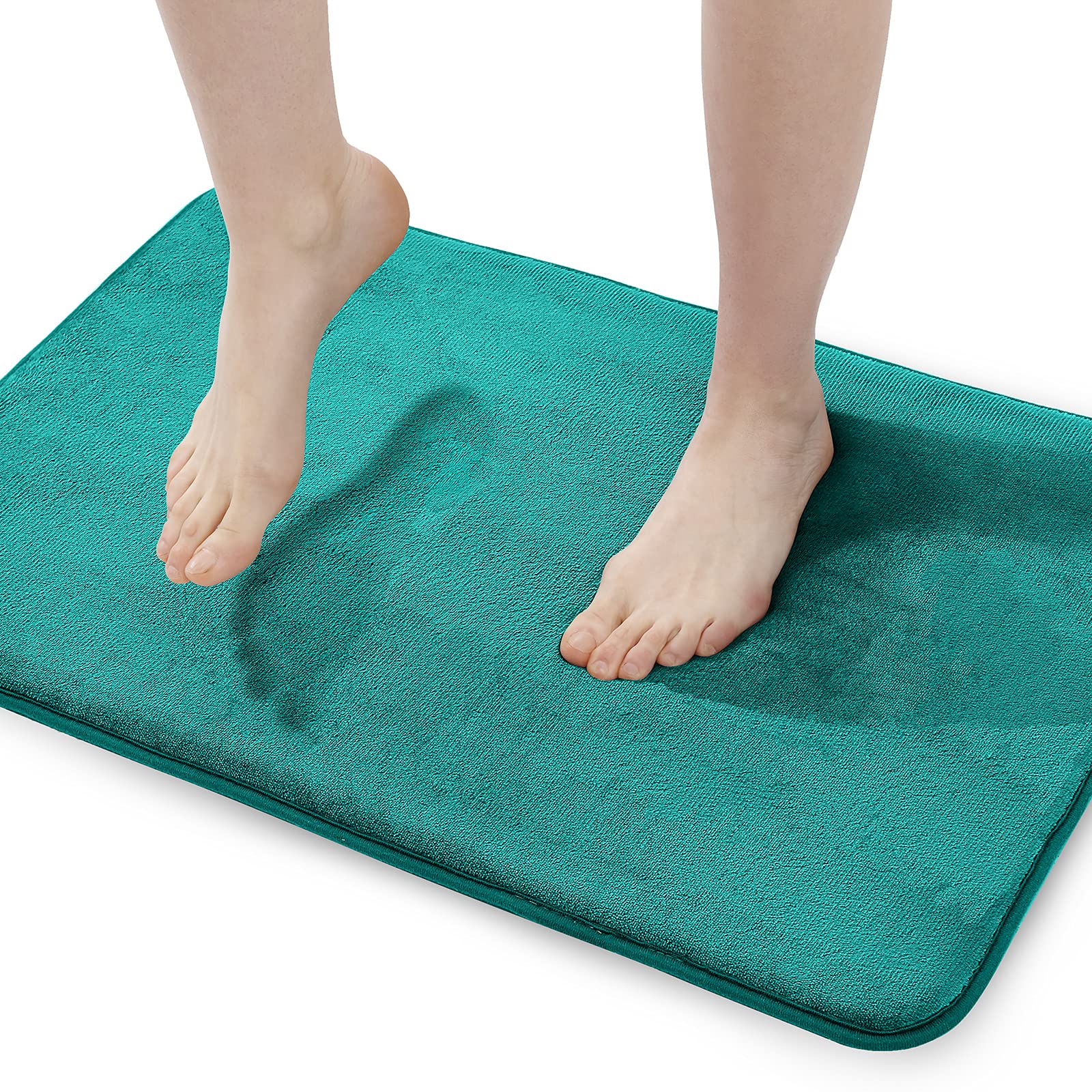 Walensee Extra Thick Memory Foam Bath Rug (17 inch X 24 inch, Teal) Non Slip Absorbent Super Cozy Velvet Bathroom Mat, Luxury Soft Plush Small Carpet for Bath Room Shower Floor Tub, Machine Wash Dry