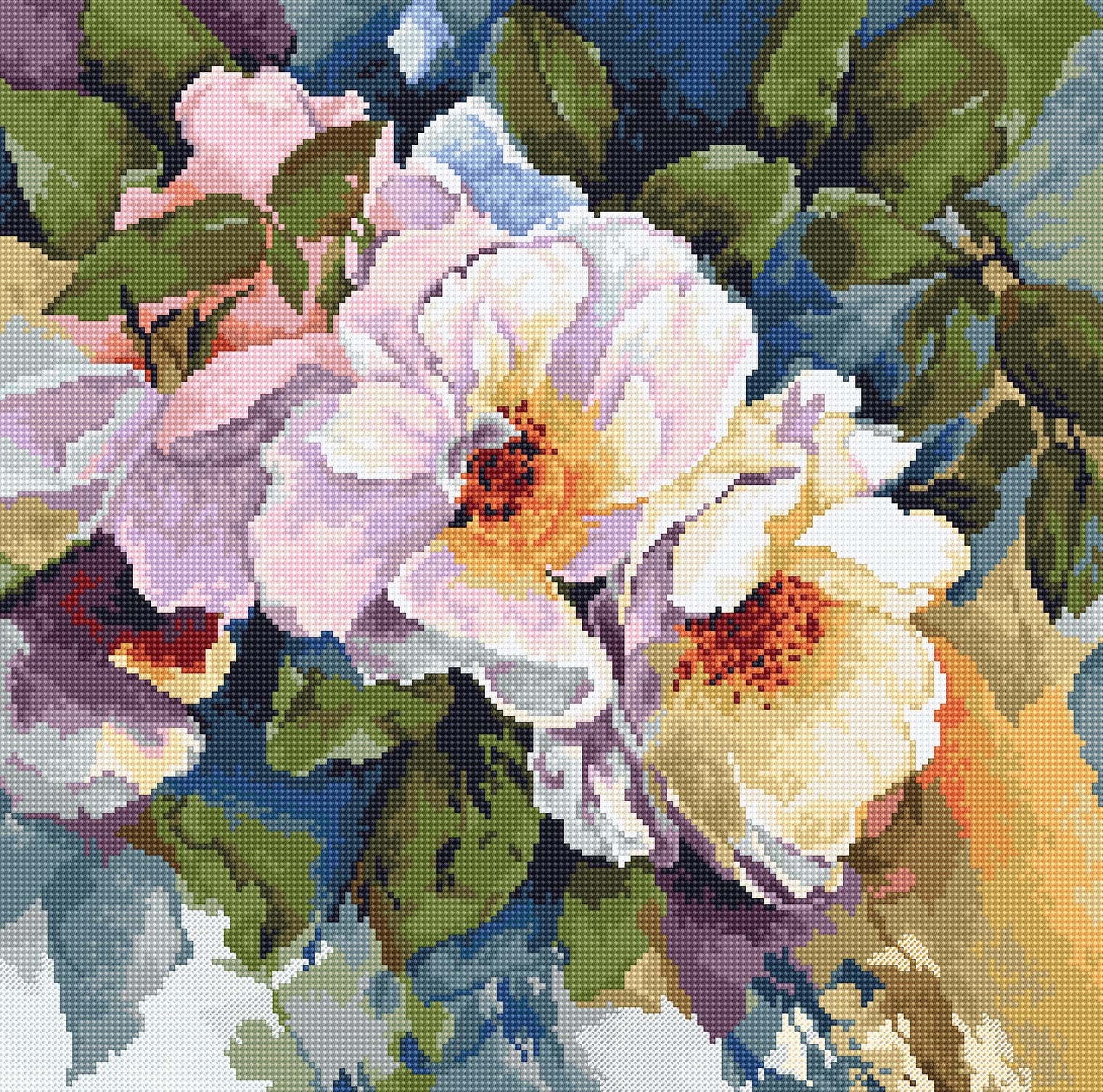 Kit De Point De Croix Luca-S - Motif Magnolia Doré - 27 X 20 Cm, 57 Couleurs - Tout Inclus Pour Broder Soi-même - 10
