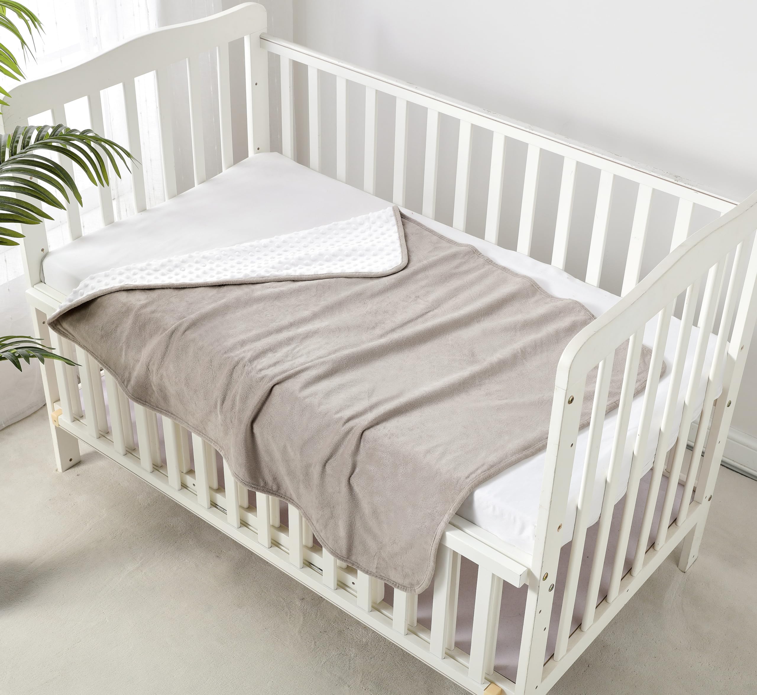 CREVENT Minky Baby Blanket for Girls Boys, Soft Plush Receiving Blanket for Newborns - 30x40 Inches (Grey + White)