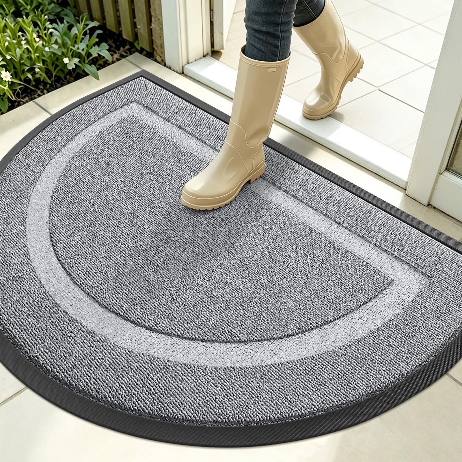 OLANLY Half Circle Front Door Mat Outside 35x23 All-Season Rubber Doormat