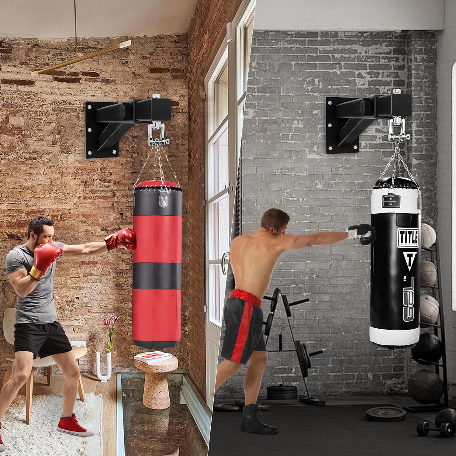 VivaZen Adjustable Heavy Duty Bag Hanger,Wall Mount Punching Bag Hanger,Thickened Steel Plate and Stainless Steel kit for Home Gym Indoor Outdoor (Supports up to 900Ib)