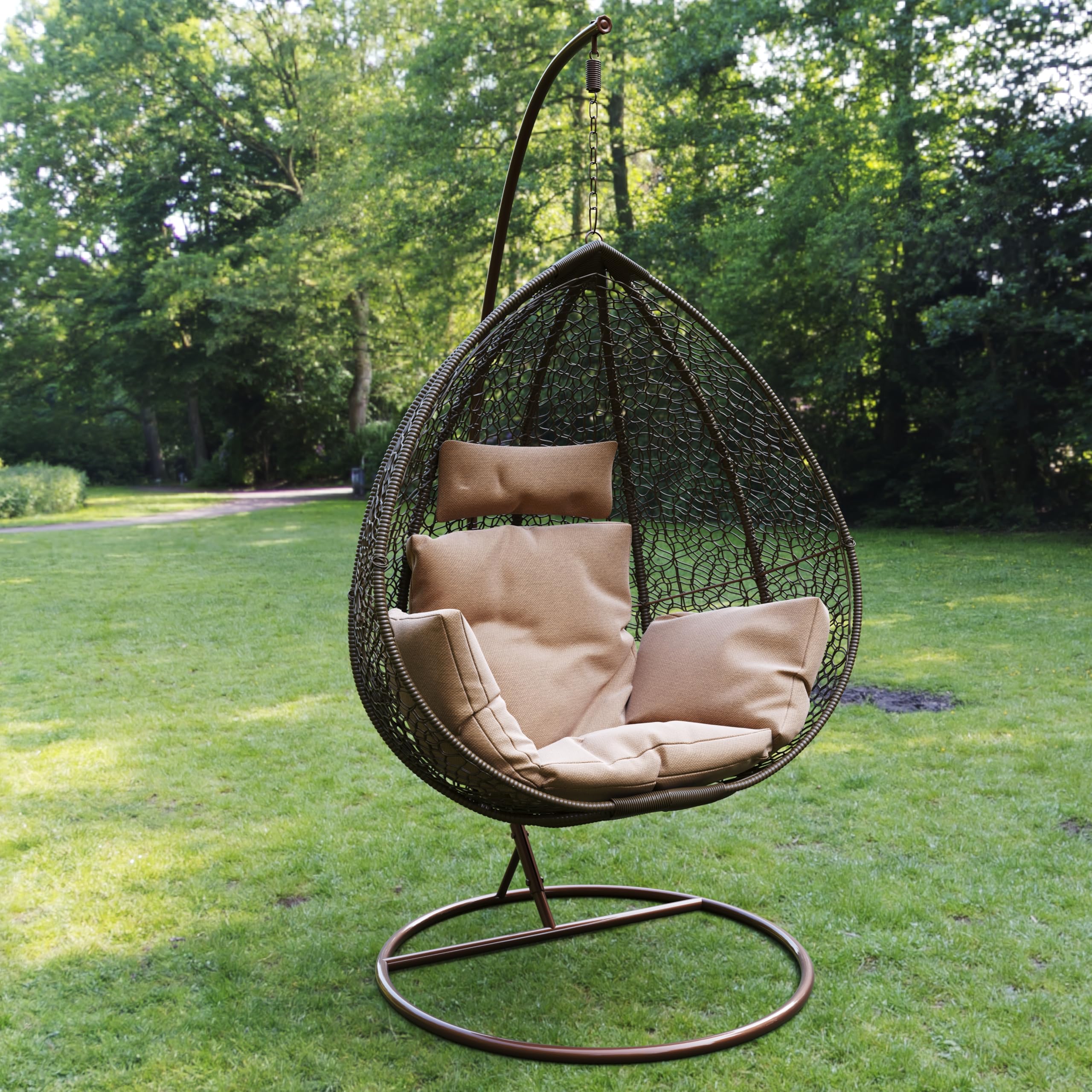 BRICOZONE Poltrona Sospesa In Polyrattan Con Struttura In Acciaio Ideale Per Esterni E Interni Resistente Agli Agenti Atmosferici Con Cuscini Imbottiti Inclusi Design Elegante E Moderno