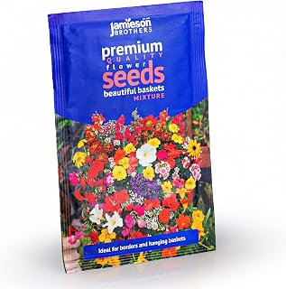 Jamieson Brothers® Beautiful Hanging Baskets Mixture Contains Petunia, Lobelia, Swan River Daisy, Alyssum, Phlox and Verbena Flower Seeds (Approx. 400 Seeds)