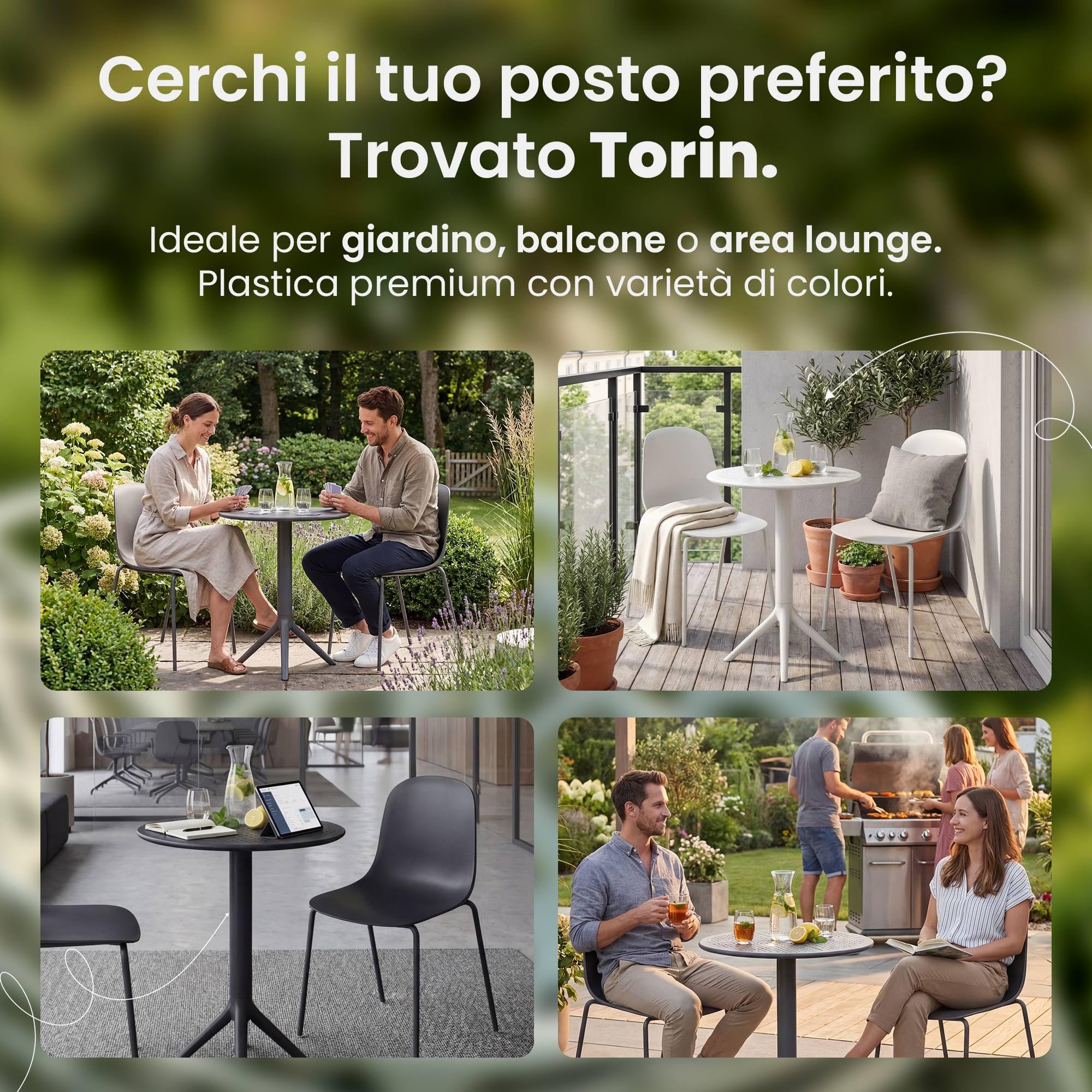 CLP Set da giardino Torin con 2 sedie e tavolo, per interno ed esterno, plastica resistente alle intemperie, impilabile, balcone, terrazza Colore:grigio scuro