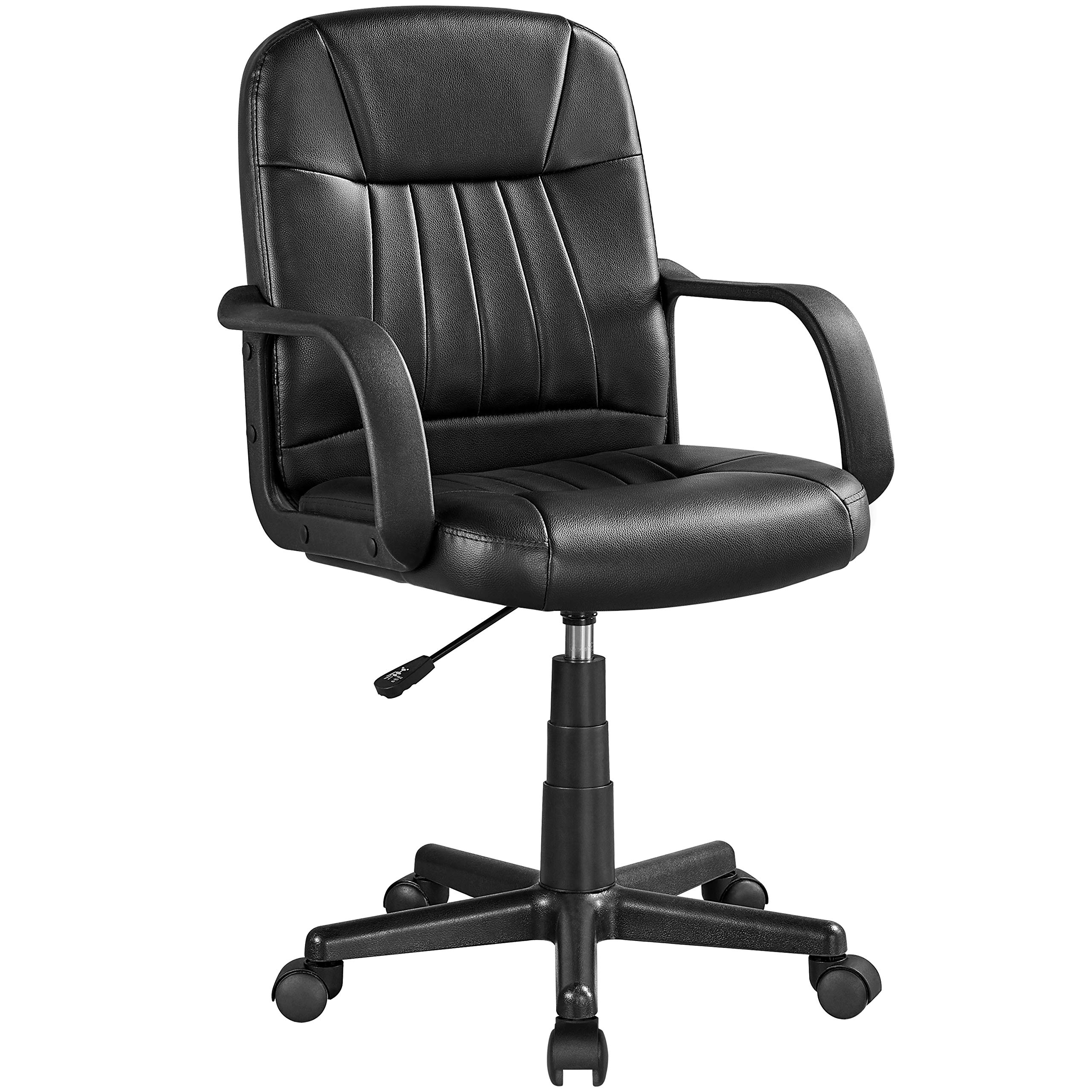 Yaheetech Bürostuhl ergonomischer Computerstuhl, Schreibtischstuhl mit Armlehne, höhenverstellbar und komfortabler Chefsessel，Office Stuhl, Arbeitsstuhl aus Kunstleder, Schwarz
