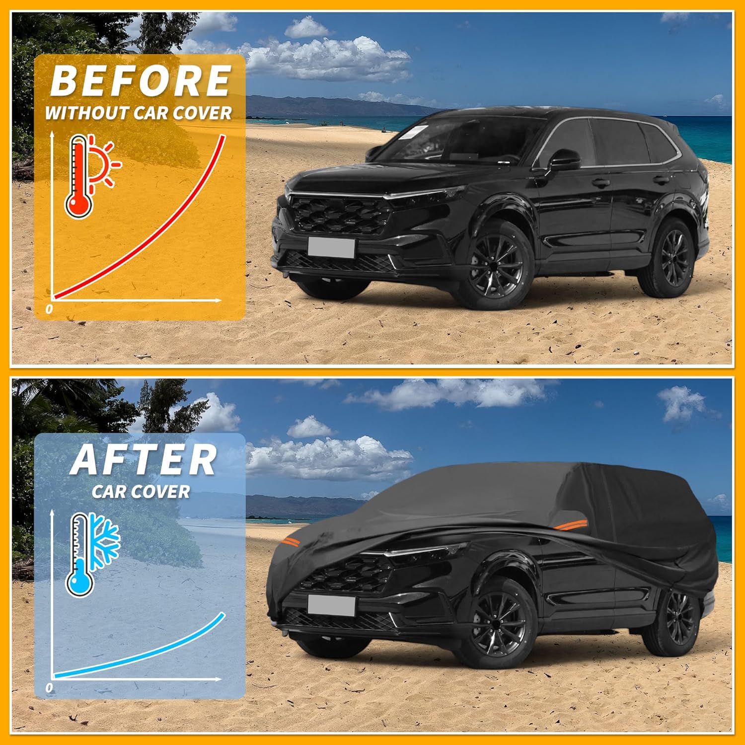 Car Cover Waterproof All Weather Sun Rain Protection Full Exterior Cover for Honda CRV 7-Seater Black with Left Side Zippers