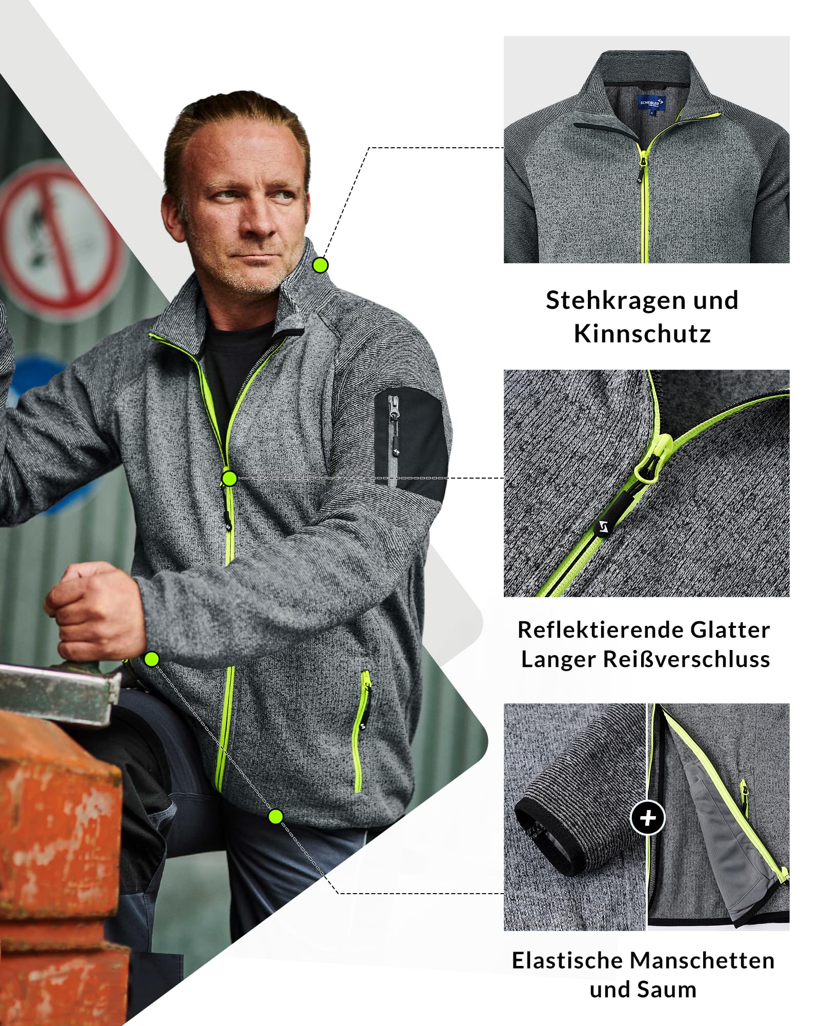 Scheibler Herren Leichte Fleecejacke Stehkragen Arbeitsjacke Männer Warm Übergangsjacke Sportjacke Outdoor Sweatjacke für Wandern Laufen Freizeit