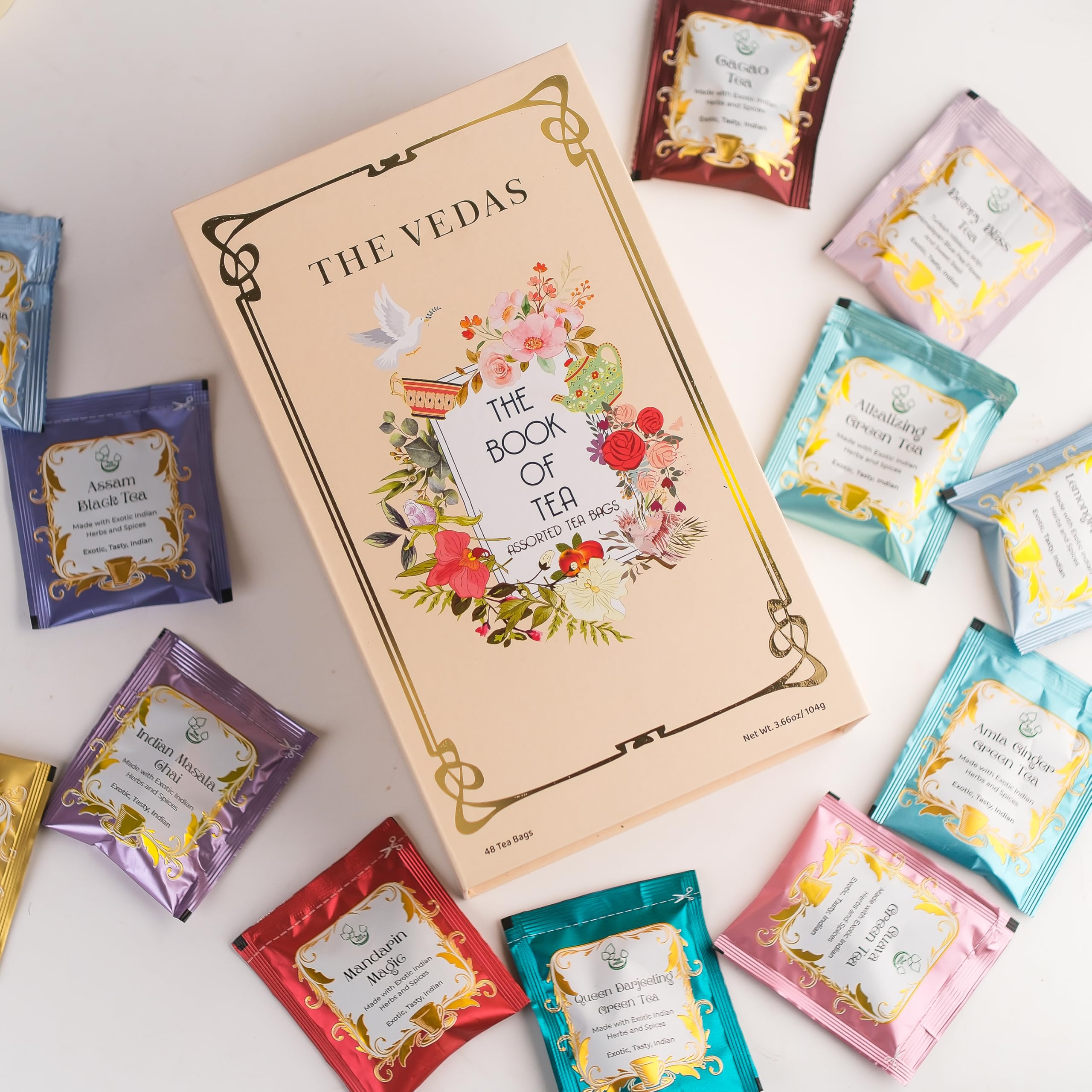 The Vedas Book Of Tea Geschenkset 12 exotische Kräuterteemischungen 48 Teebeutel Geschenkbox