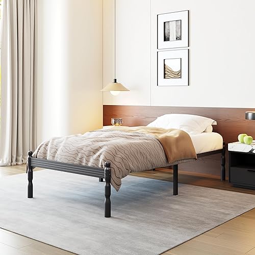 Miniatura 15 de COMASACH Base de cama resistente tamaño Queen con almacenamiento y tapón de colchón, marco de cama de metal con plataforma, no necesita somier,