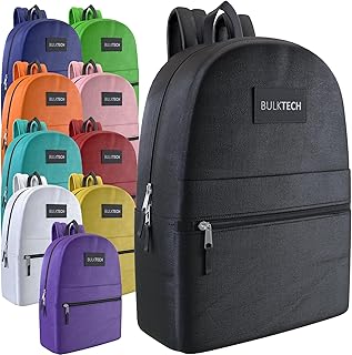 10 Pack Bulk Backpacks, Wholesale 17-Inch Lightweight Bookbags for Kids, Adults, School, Classroom, Travel,