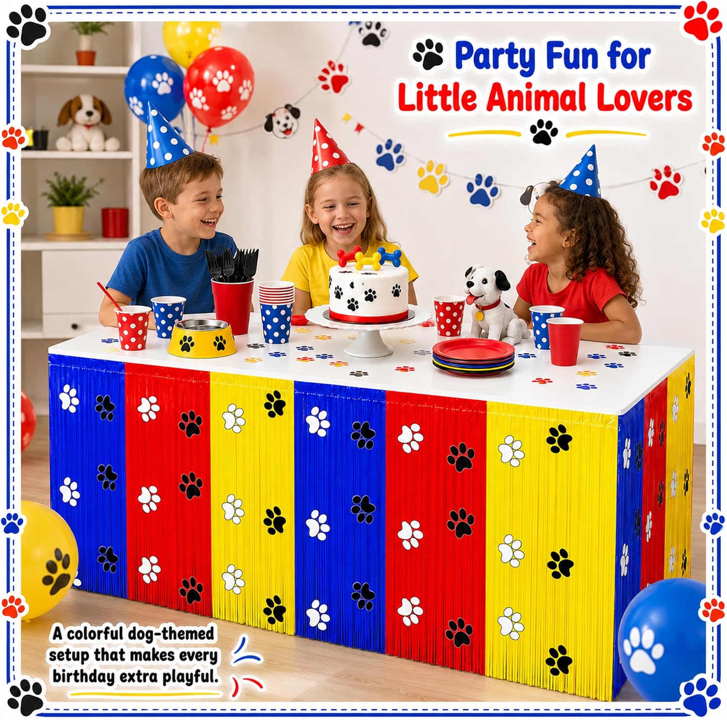 Dog Paw Fringe Table Skirt, 2 PCS | 29.5 x 108 Inch
