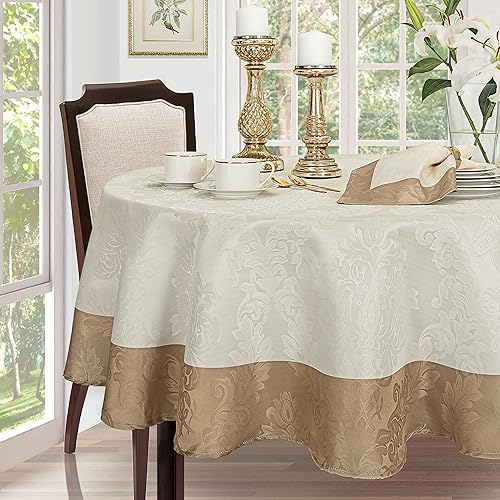 Miniatura 8 de Newbridge Valencia - Mantel de tela de damasco con borde de dos tonos, resistente a las arrugas y a las manchas, mantel de calidad de hotel fino