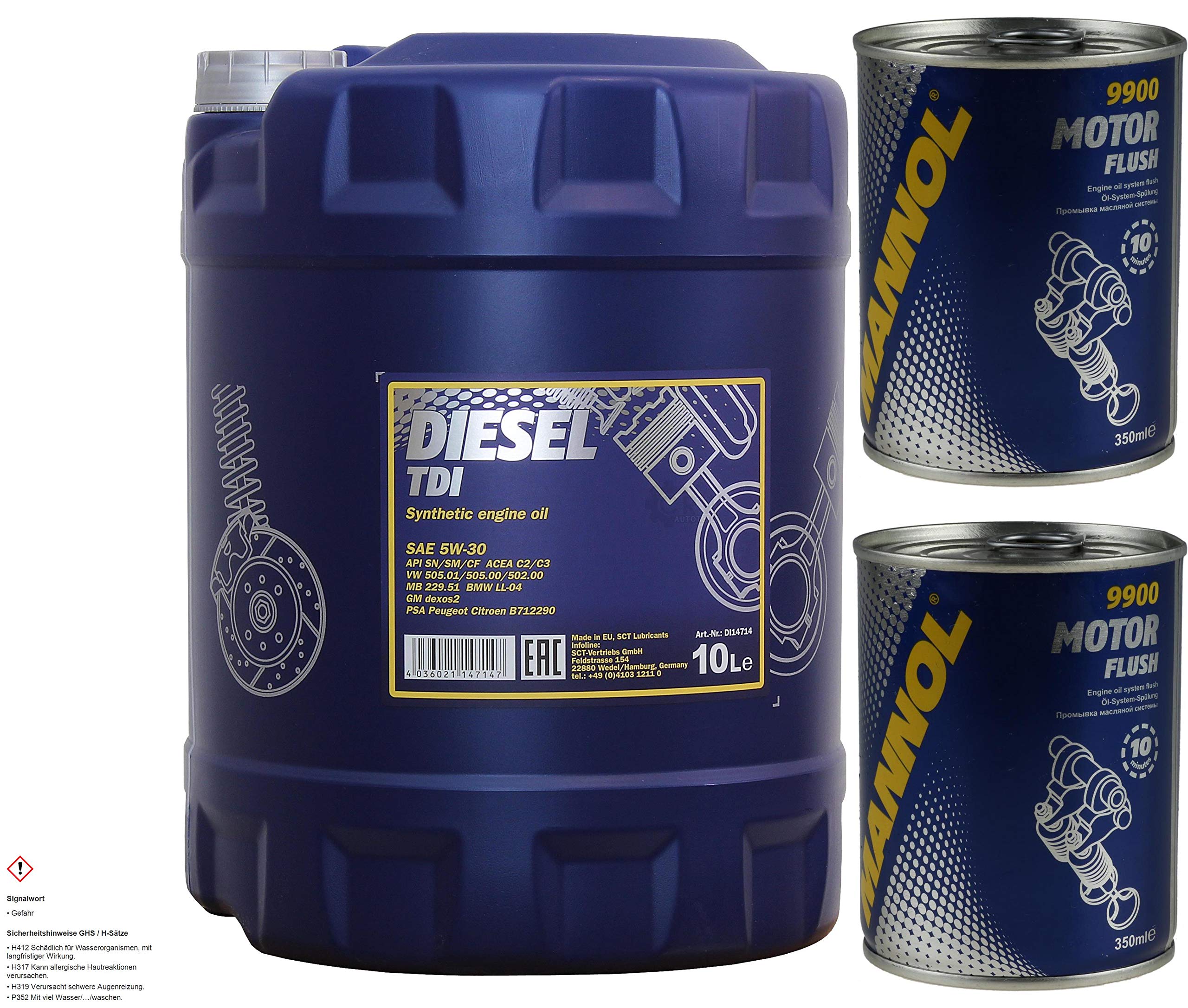 MANNOL Motoröl 5W-30, 5 Liter + Motor Flush – Speziell Für Ford & Volvo Diesel