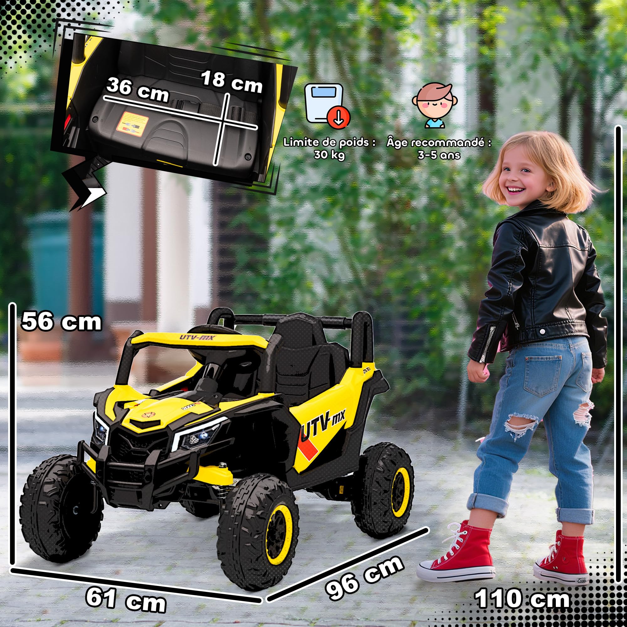 AIYAPLAY Auto elettrica per bambini UTV 12 V, buggy elettrico per bambini con telecomando 2,4G, avviamento lento, sistema di sospensione, luci, musica, porta USB, per ragazzi e ragazze 3-5 anni