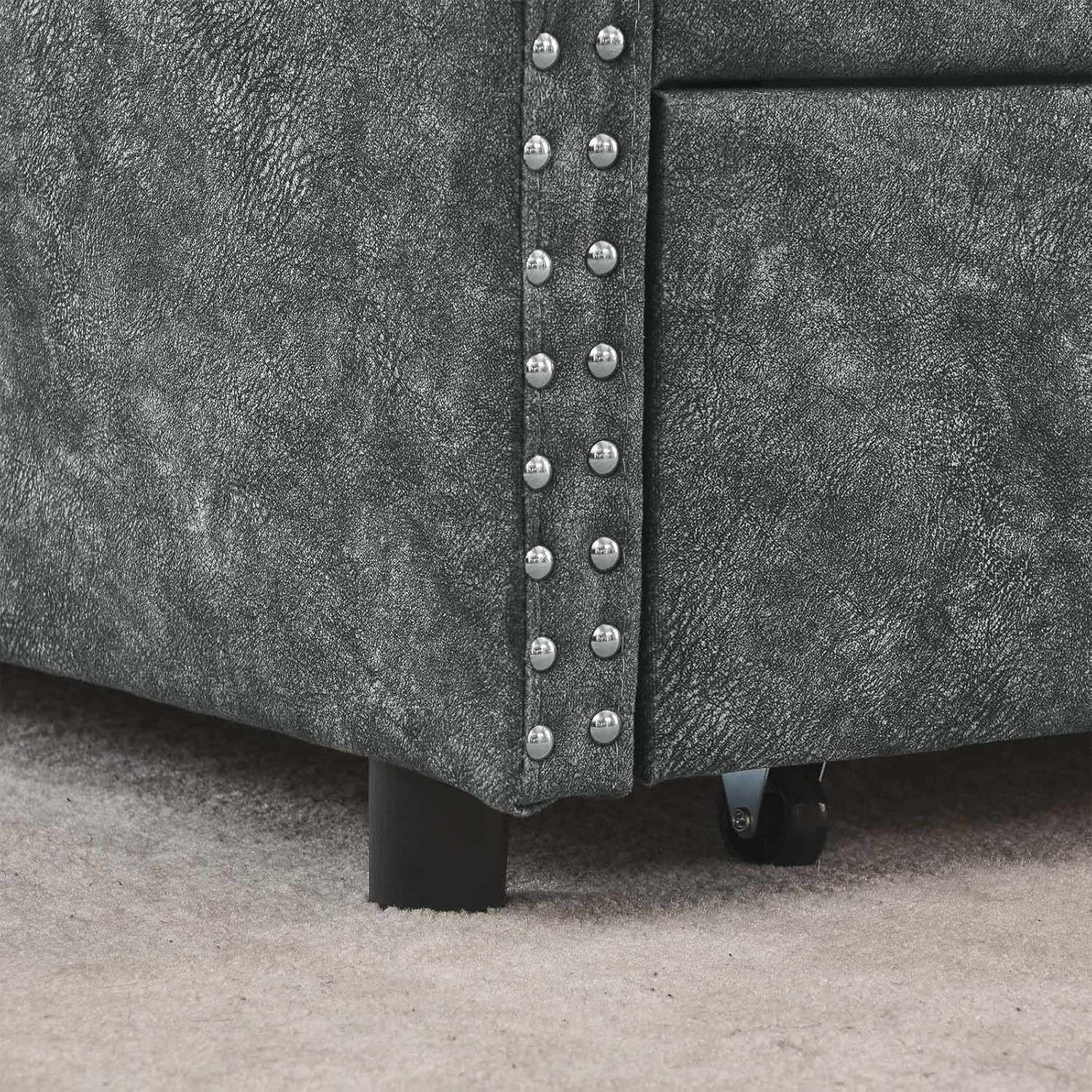 Daybed with Drawers, Modern Upholstered Queen Size Day Bed Button-Tufted Sofa Daybed Frame with Double Drawers, No Box Spring Needed, Furniture for Bedroom Living Room Guest Room (Dark Grey, Queen)