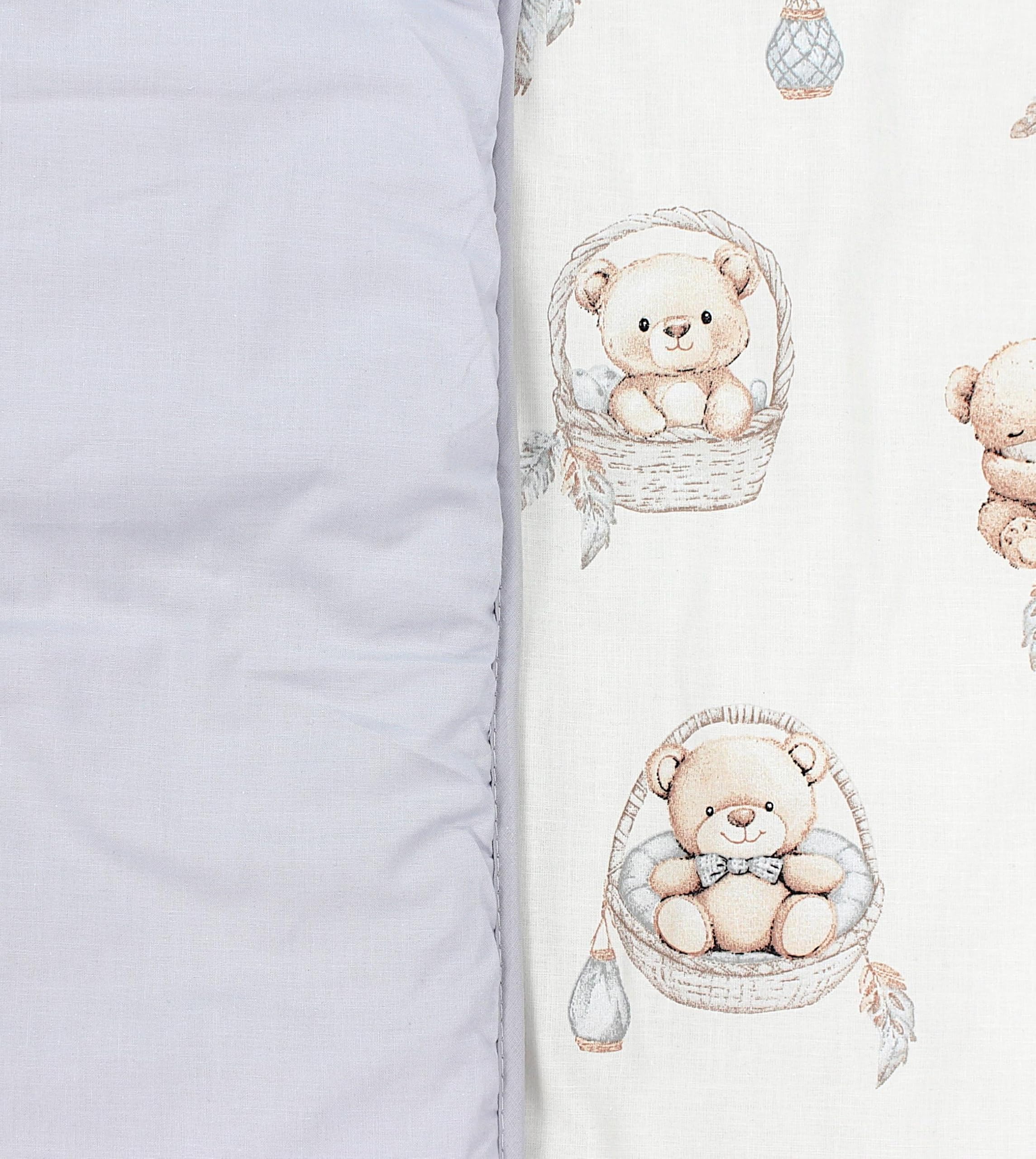 TupTam Krabbeldecke für Baby 120x120 cm - Gepolsterte Spieldecke Baby Baumwolle, XXL, OEKO-TEX, Weich & Hautfreundlich, Farbe: Teddybären in Körbchen Beige Ecru - 5