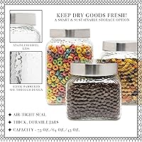 Vista 7 de Style Setter Juego de recipientes cuadrados de vidrio de 3 piezas en 43, 64 y 75 onzas, diseño retro elegante con tapas herméticas de acero