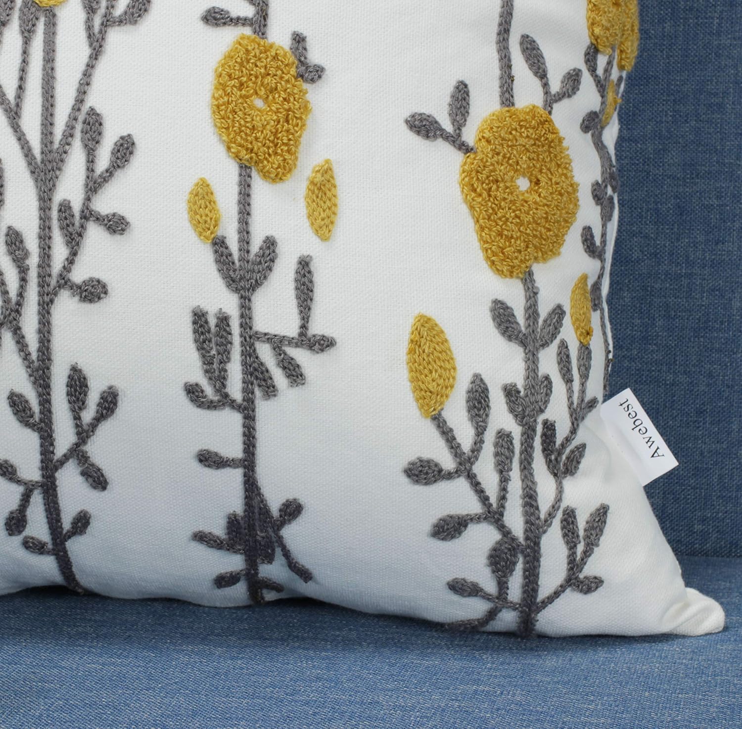 Mustard Yellow Flora Throw Pillow Covers Fall Decorative Pillowcase 18x18 Embroidered Cushion for Home Living Room Farmhouse Couch Sofa Picnic 2 Pcs - Image 7