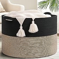 Vista 15 de Goodpick Cesta Grande de Cuerda de Algodón, 83L Almacenamiento Tejido Grande, Organizadores de Mantas y Almacenamiento, Cesta de Lavandería