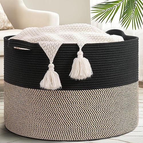 Miniatura 15 de Goodpick Cesta Grande de Cuerda de Algodón, 83L Almacenamiento Tejido Grande, Organizadores de Mantas y Almacenamiento, Cesta de Lavandería