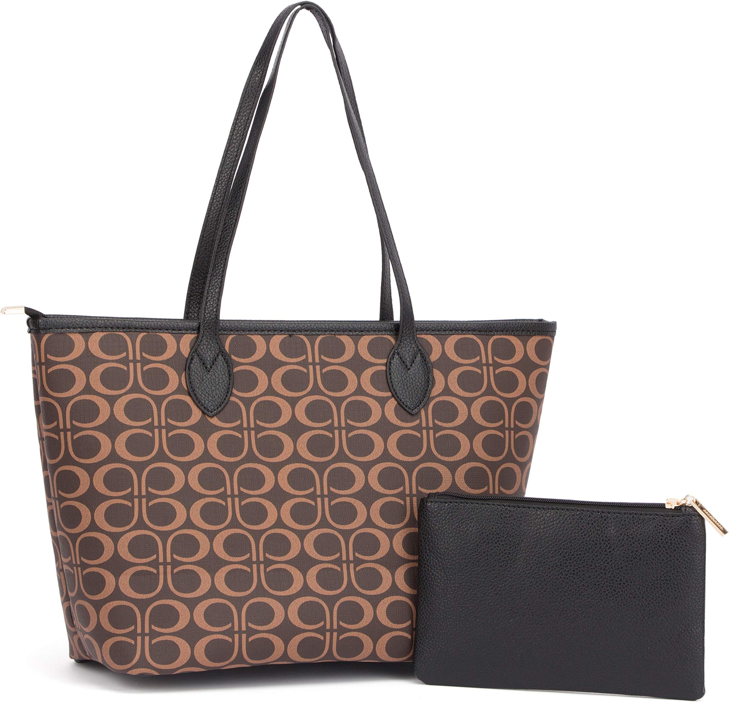 Womens Handbags All-over Printed Purses Satchel Shoulder Bag with Zipper Wallet (Coffe P)