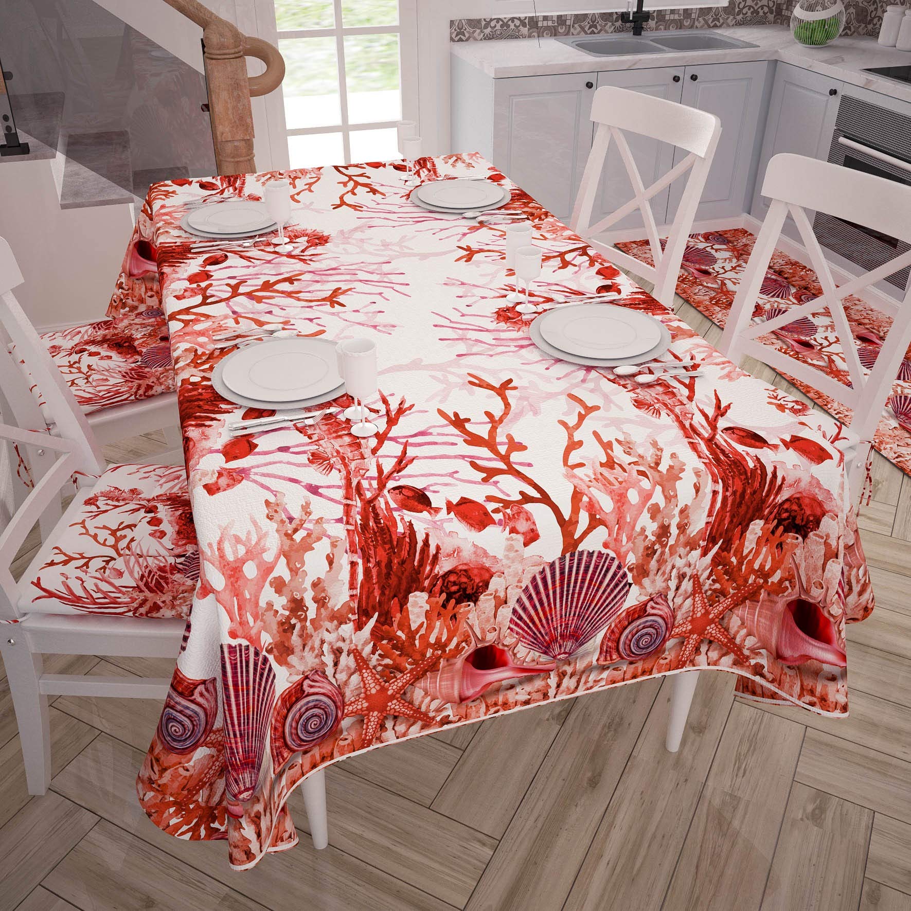PETTI Artigiani Italiani - Stain-Resistant Kitchen Tablecloth, Coral Red, X18 Seats (140 x 360 cm), 100% Made in Italy