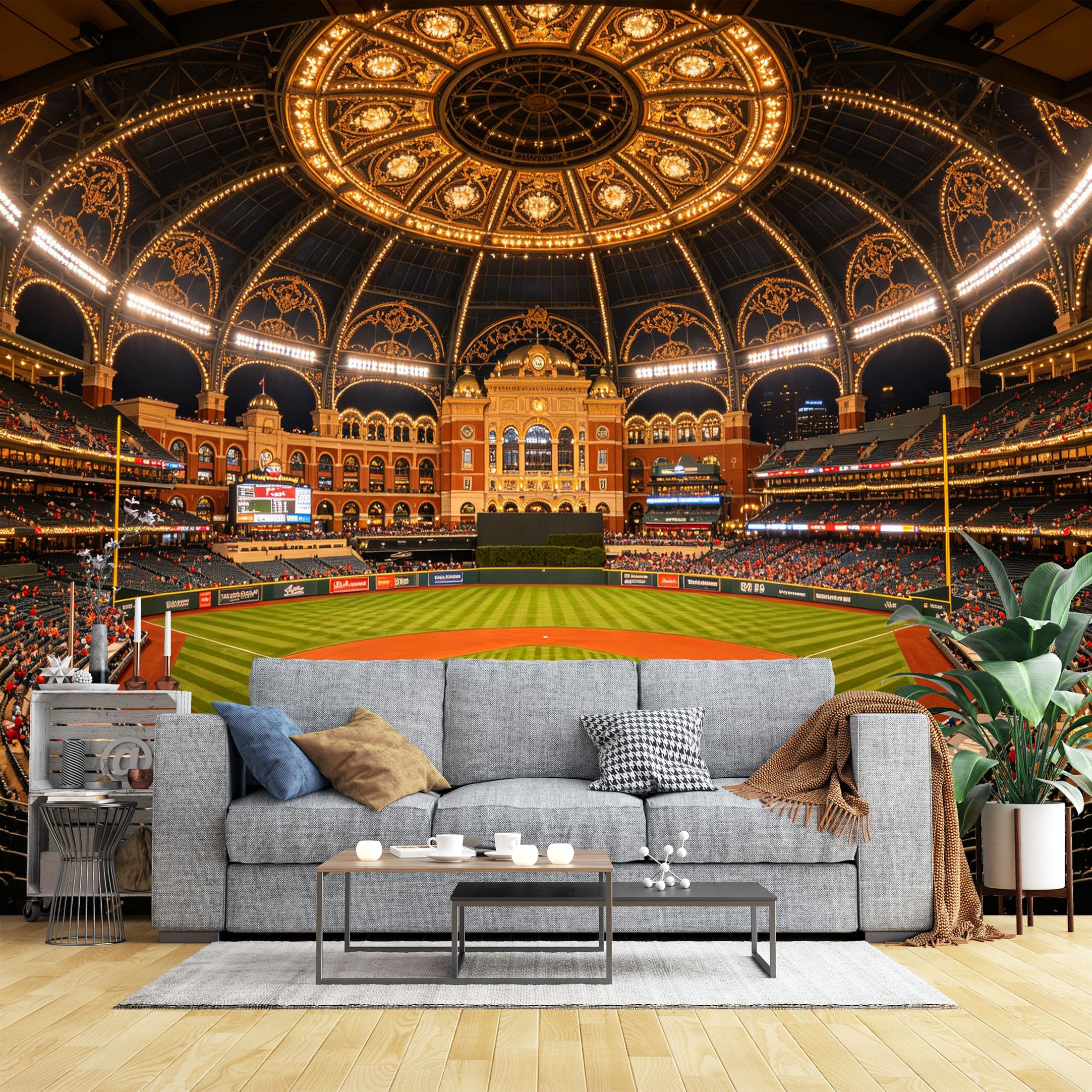 Lcythiazole Ch260604064 Custom Size Wall Murals Vintage Dome Baseball Stadium Vivid Self-Adhesive Wall Fabric (No Pvc) Removable Wallpaper For Living Room Bedroom