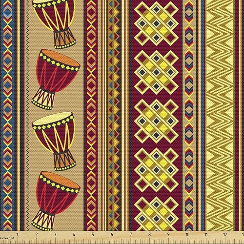 Vista 271 de Ambesonne Tela beige de The Yard, ilustración contemporánea de animales marinos en estilo retro, arte de caballito de mar de cangrejo de pulpo, tela