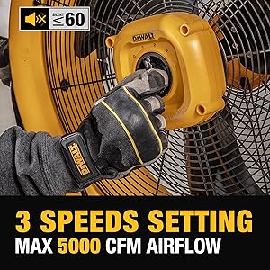 DEWALT DXF2042 Industrial Fan, 20 Inch High Velocity Fans with 3-Speed Adjustable Tilting Head, Drum Fan for Outdoor, House and Warehouse, Yellow