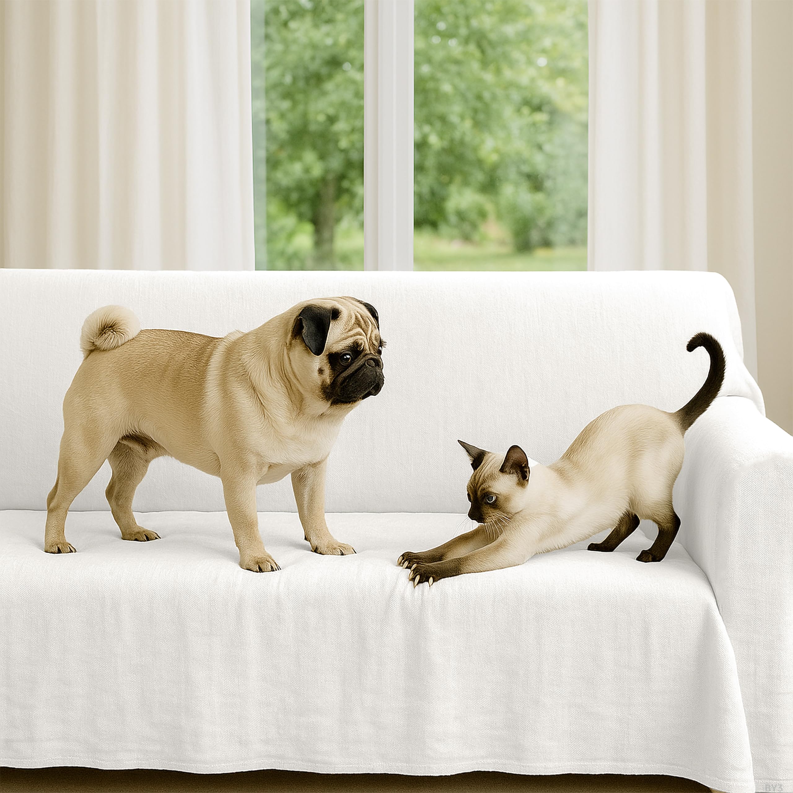Byour3 - Housse De Canapé Mélangé Coton ÉPAIS 2 3 4 Place Couvre Sofa Universel Aussi pour Canapés d'angle avec Ou sans Accoudoirs Couverture Résistant Lavable Moderne (Panama Blanc Neige, 2 Places)