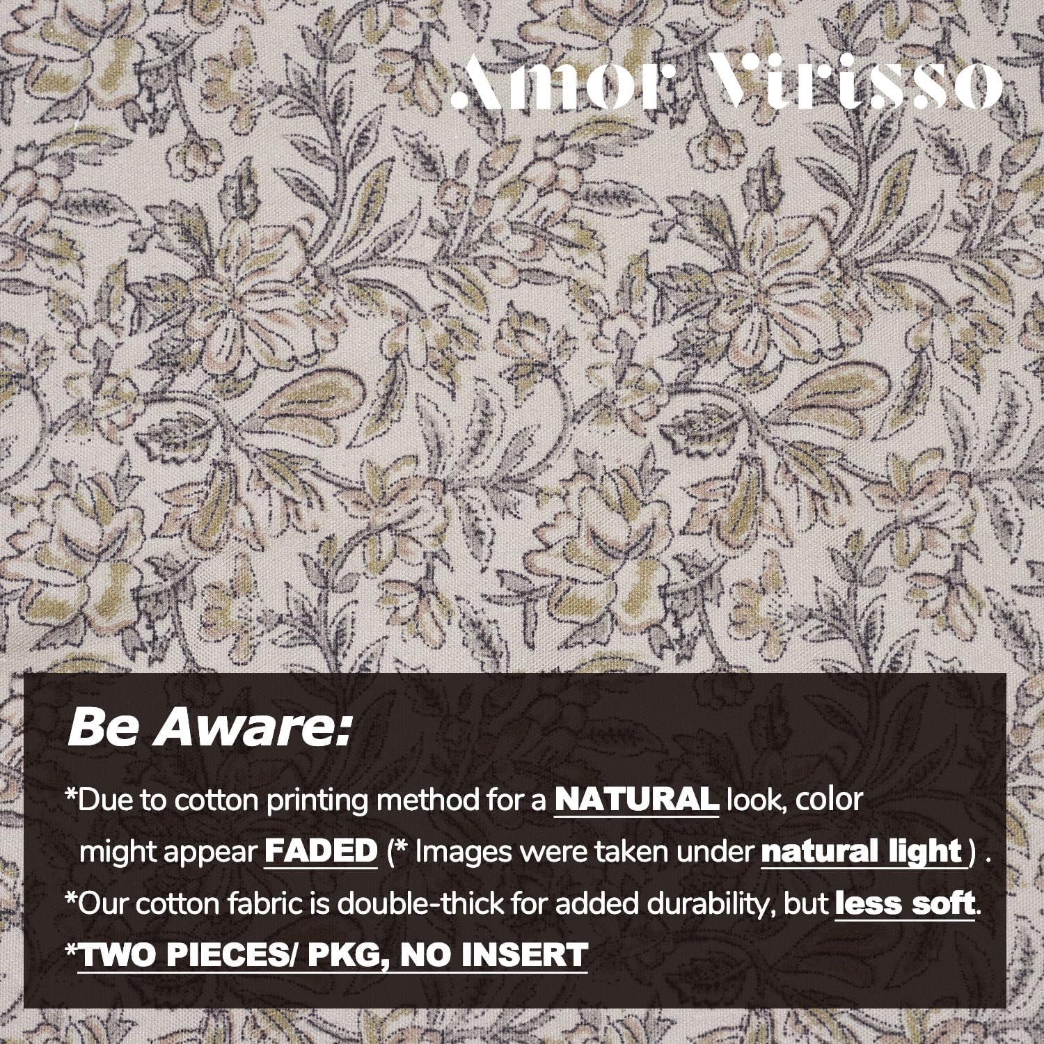 Amor Virisso Floral Throw Pillow Covers 18x18 Set of 2 Vintage Block Print Pillow Covers Decorative Pillow Covers Couch Pillows for Living Room Farmhouse Accent Sofa Pillows, Yellow/Sand - Image 5