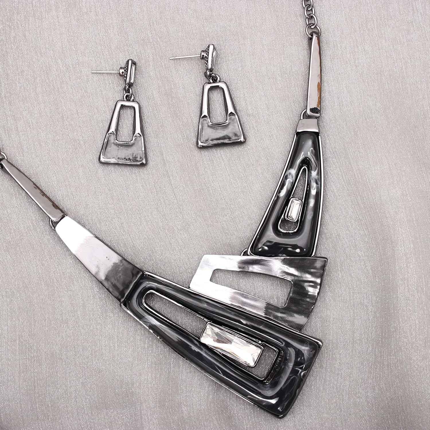 SFE Irregular Enamel Triangle Shape shell Collar Bib Bohemian Boho Statement Necklace Earrings Fashion Costume Jewelry Set for Women - Image 3