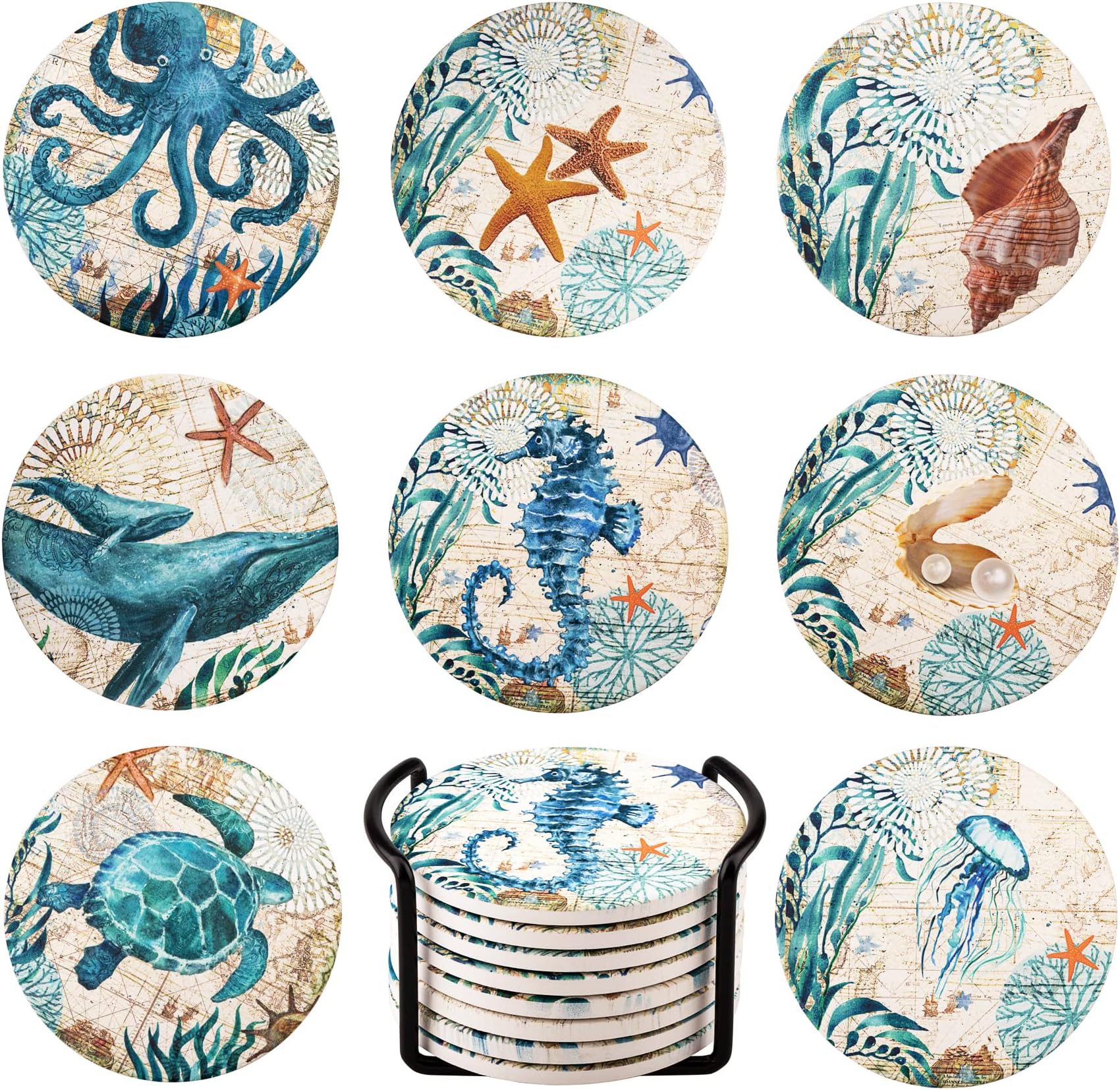 Korkuntersetzer 8er-Set Mit Ständer - 10cm Rund Für Gläser & Tassen