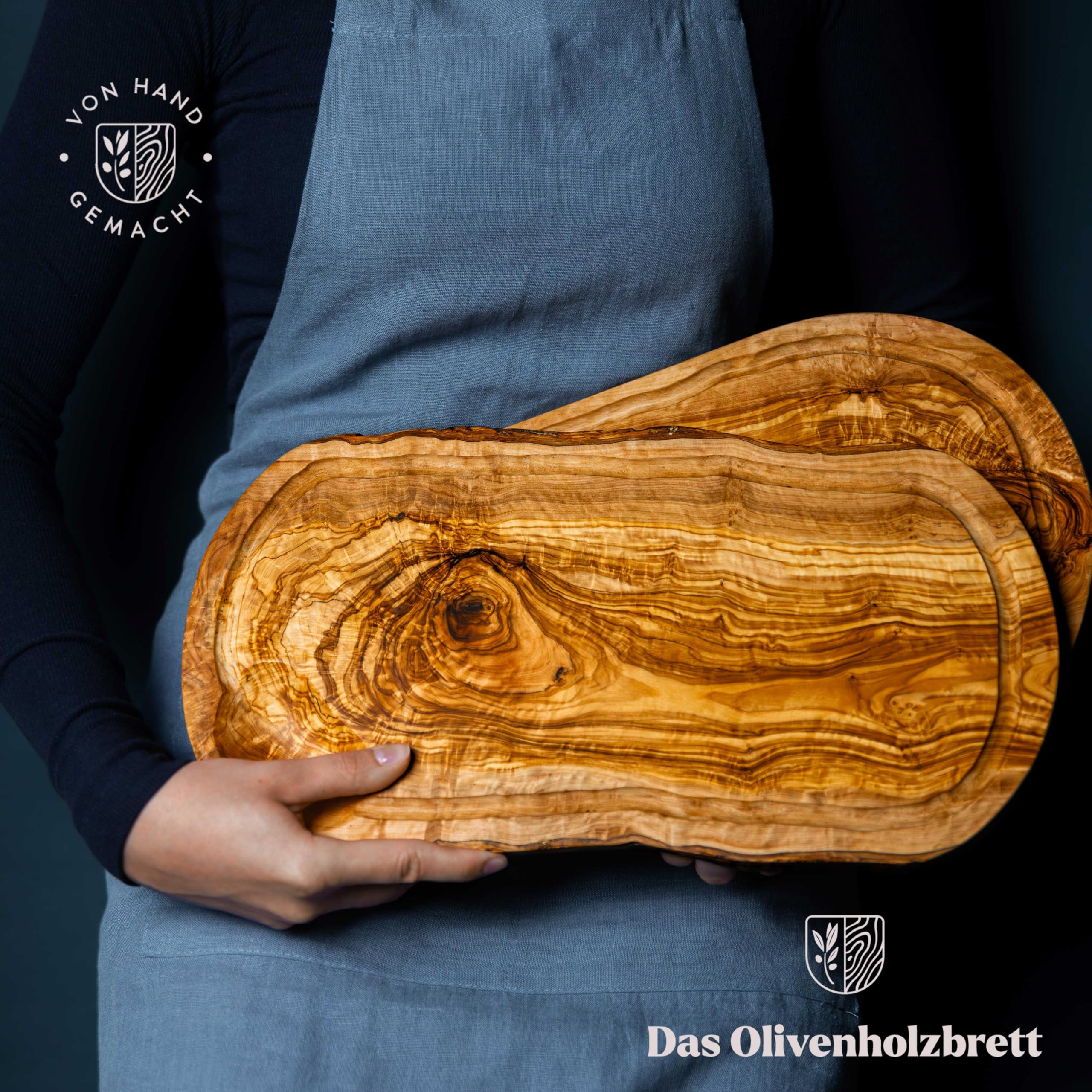 Madera de Olivo la Tabla de Cortar, Bandeja Con Asa Y Raspador, Forma Natural - 45cm