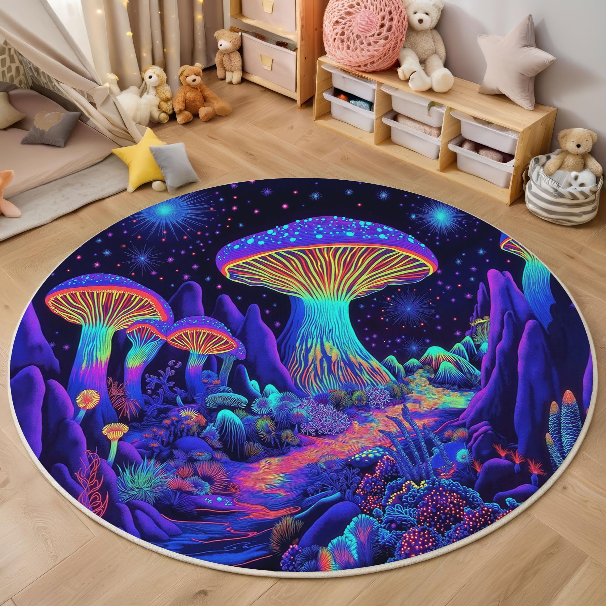 Tapis rond violet 120cm doux antidérapant pour chambre et salon