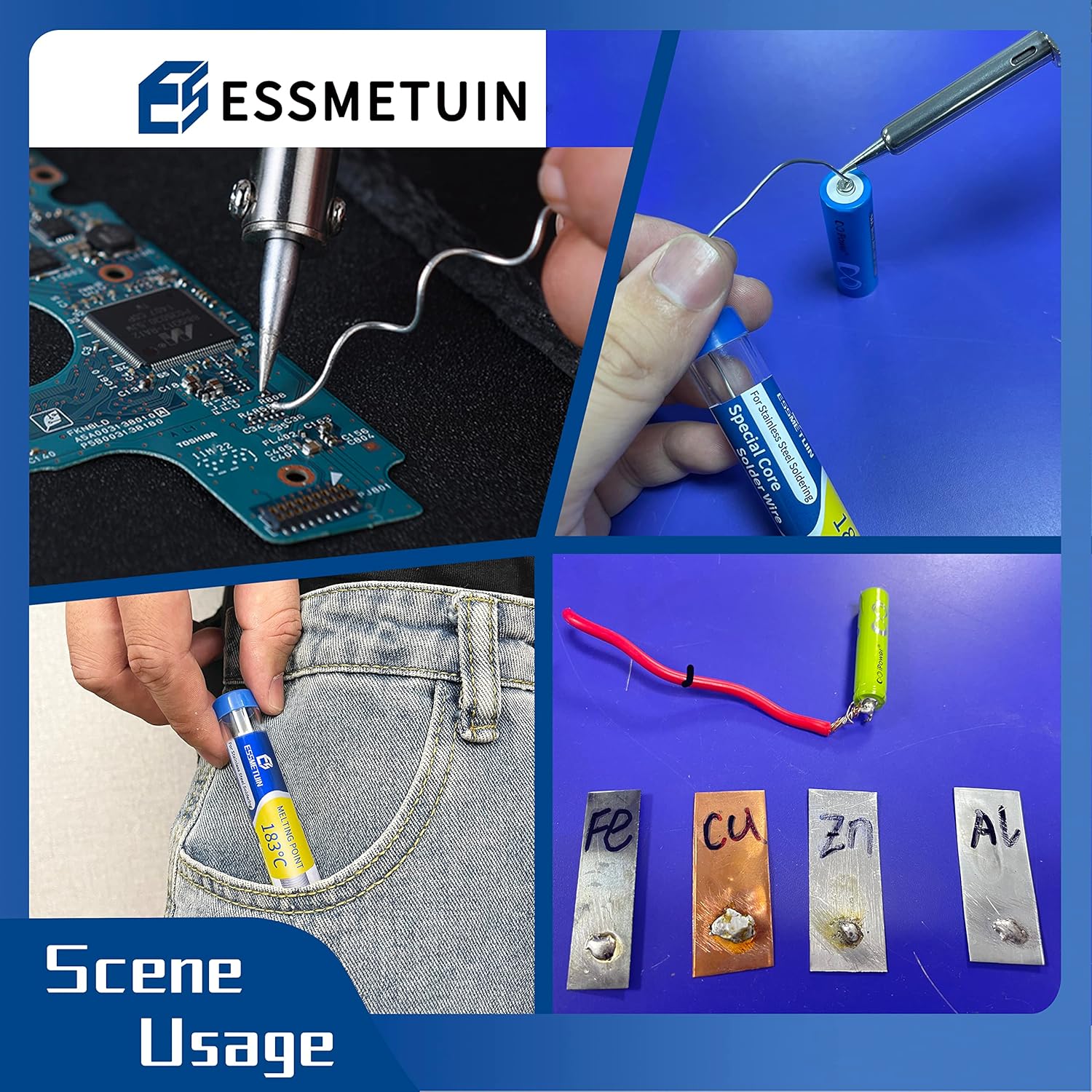 Essmetuin Special Core Solder Wire For Stainless Steel/Nickel Sheet/Zinc Flake/Copper/Iron Sheets/Aluminum Soldering, Multifunctional Core Solder Wire 1.0mm(0.04in) 3.8oz/4pack
