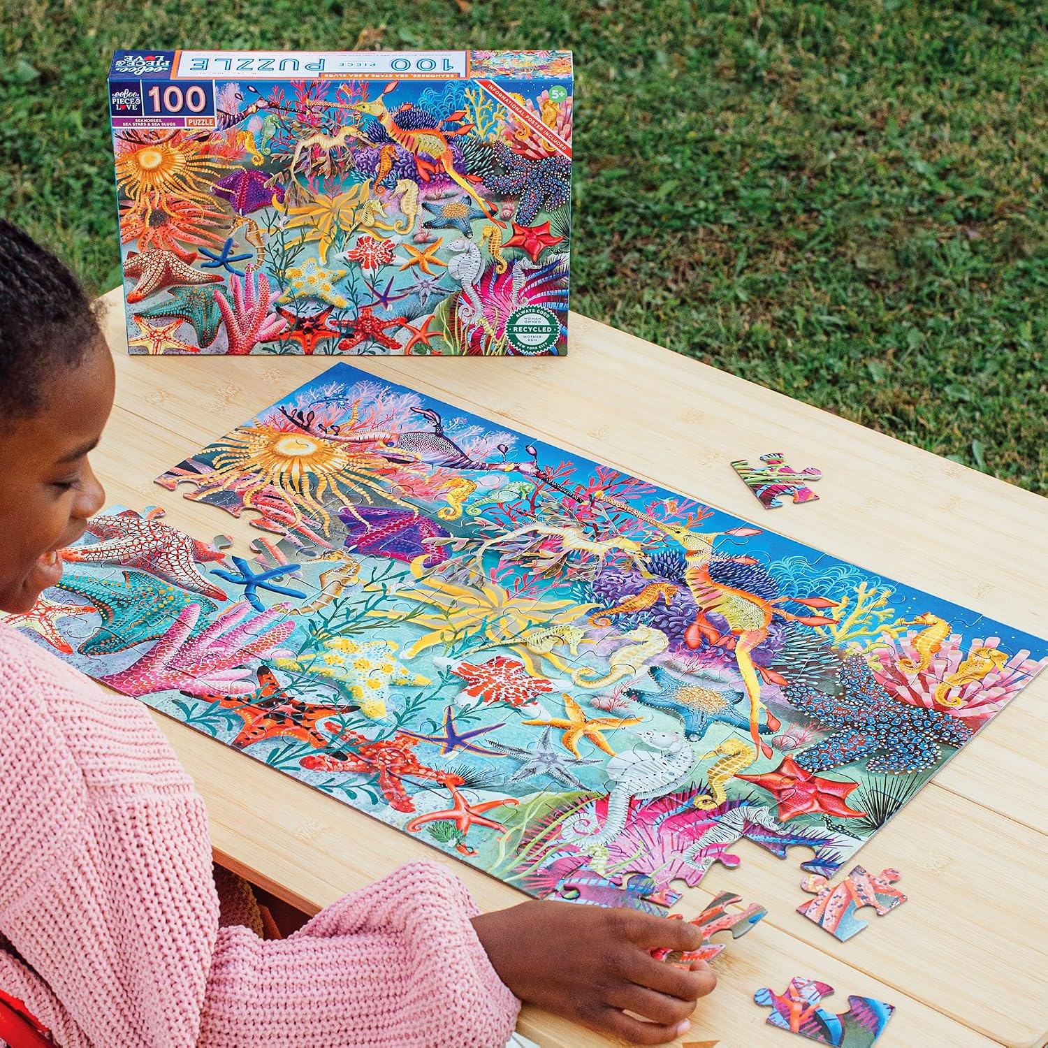 eeBoo 100 Piece Puzzle for Kids - Seahorses & Sea Creatures Children's Puzzle Ocean Life, Large Pieces for Small Hands to Develop Motor Skills